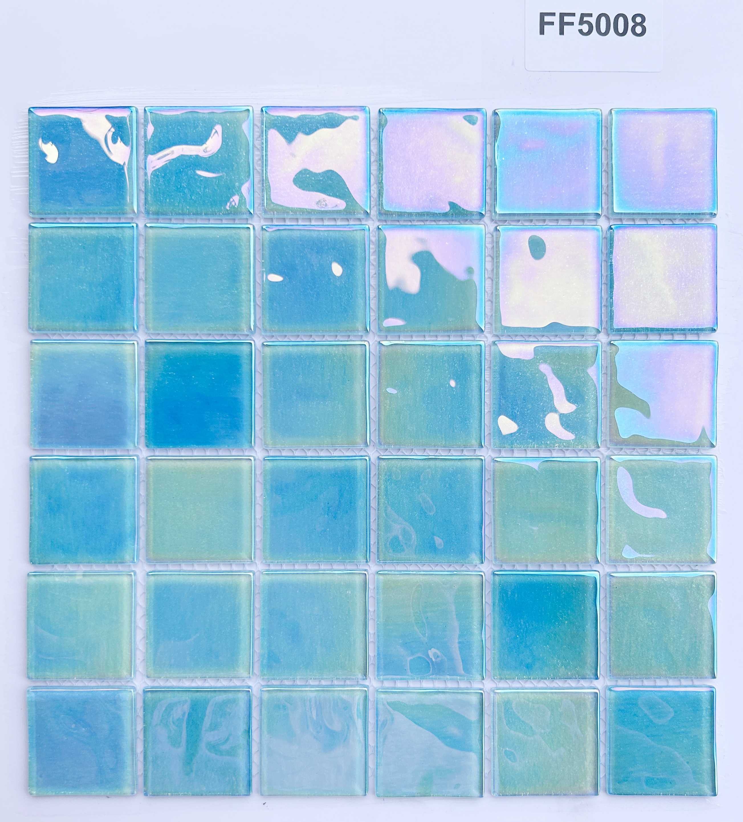 Iridescent Pastel Blue & Mint Glass Mosaic Tile, 48x48mm, for Pool & Bathroom TQ36-FF5008