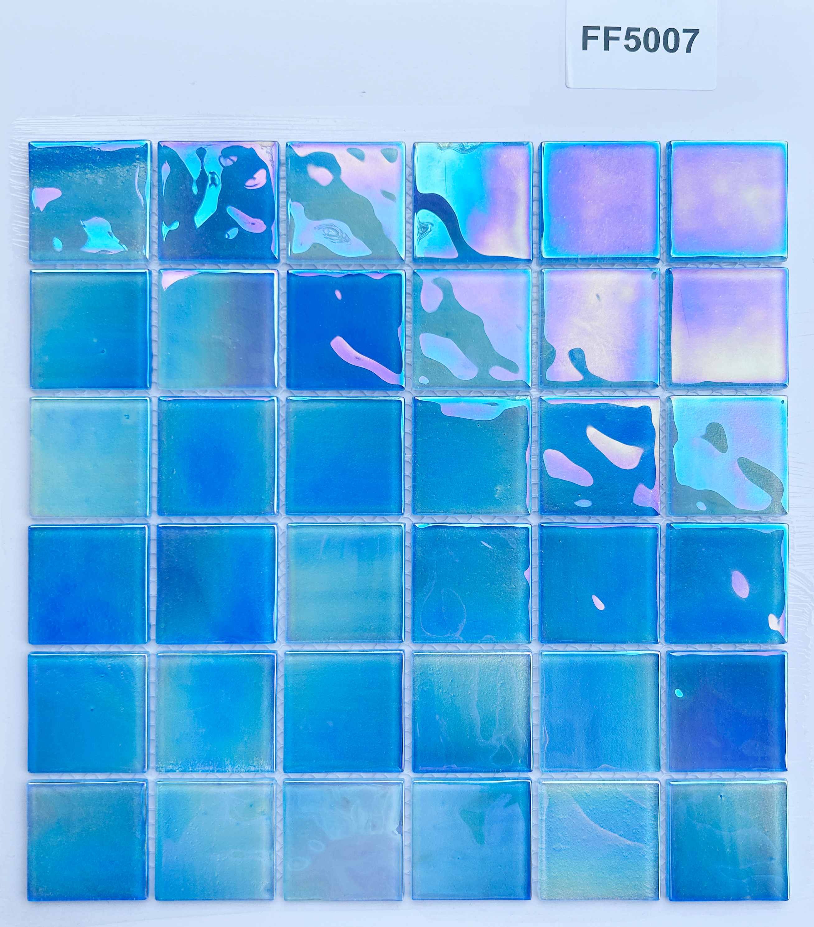 Iridescent Cerulean Blue Gradient Glass Mosaic Tile, 48x48mm, for Pool & Bathroom TQ36-FF5007
