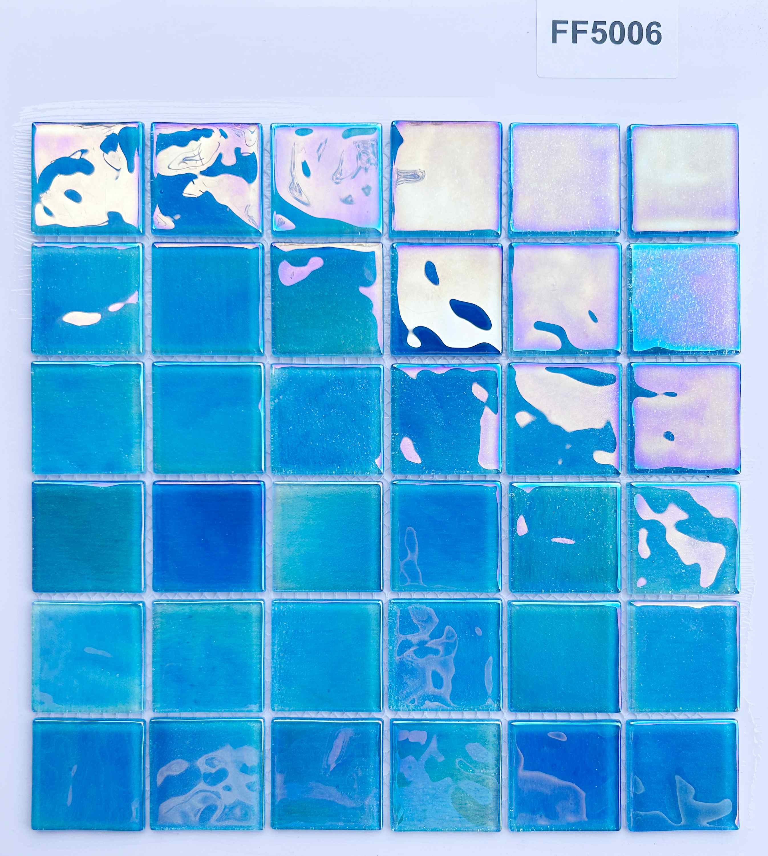 Iridescent Ocean Blue Gradient Glass Mosaic Tile, 48x48mm, for Pool & Bathroom TQ36-FF5006
