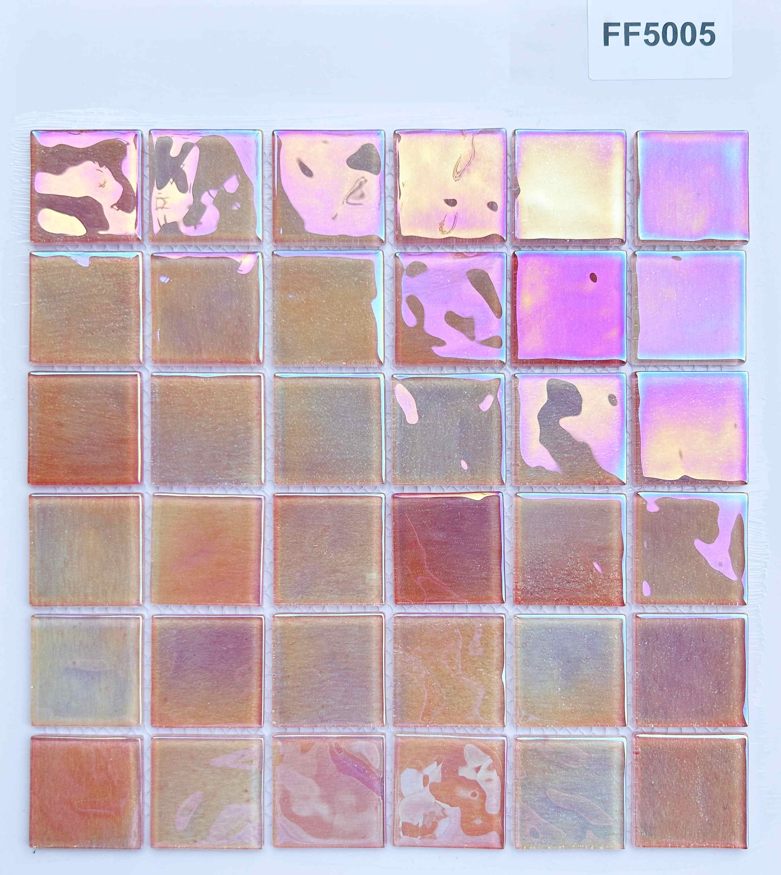 Iridescent Rose Gold Gradient Glass Mosaic Tile, 48x48mm, for Accent Walls & Bathrooms TQ36-FF5005