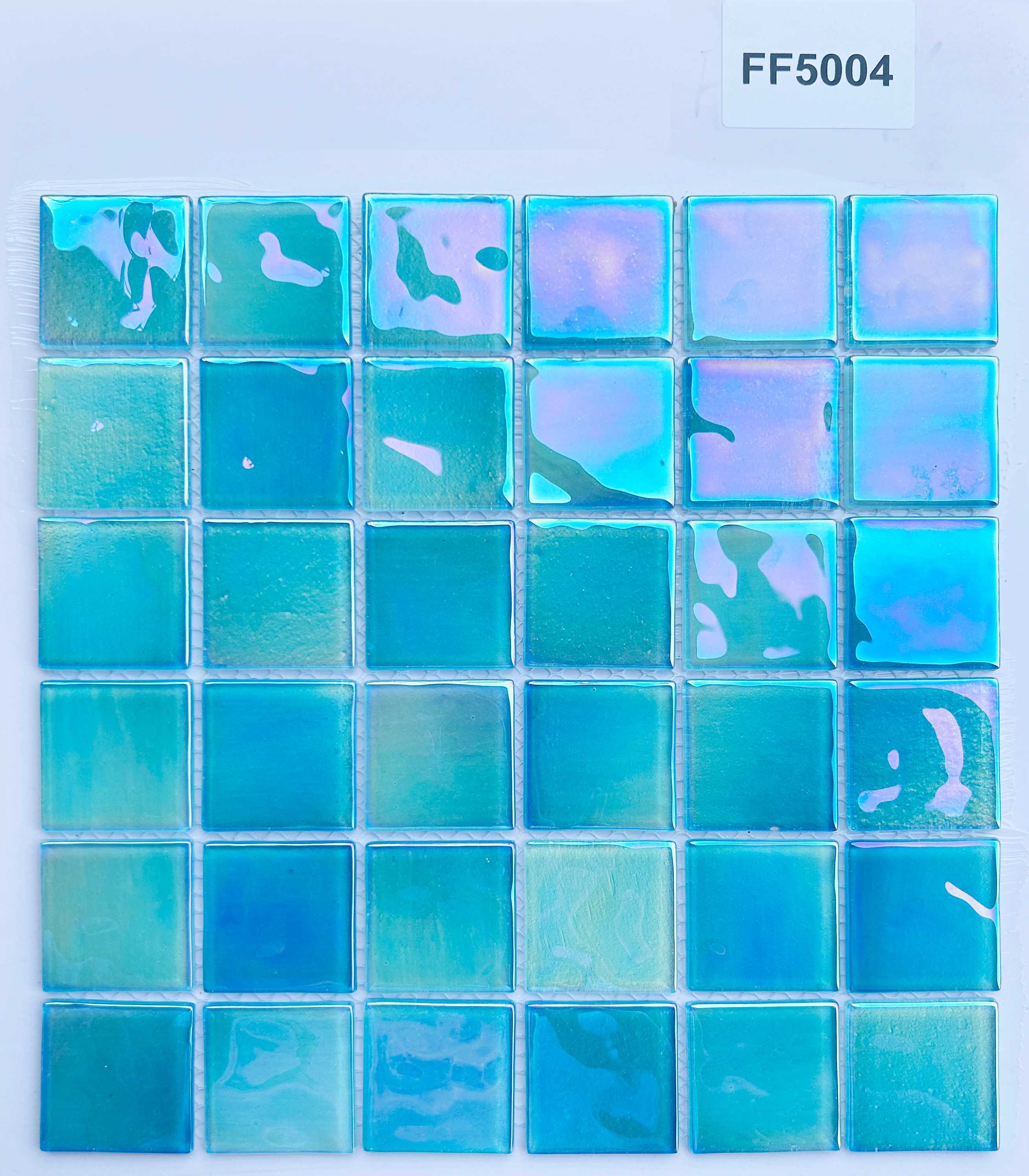 Iridescent Turquoise Lagoon Glass Mosaic Tile, 48x48mm, for Pool & Bathroom TQ36-FF5004