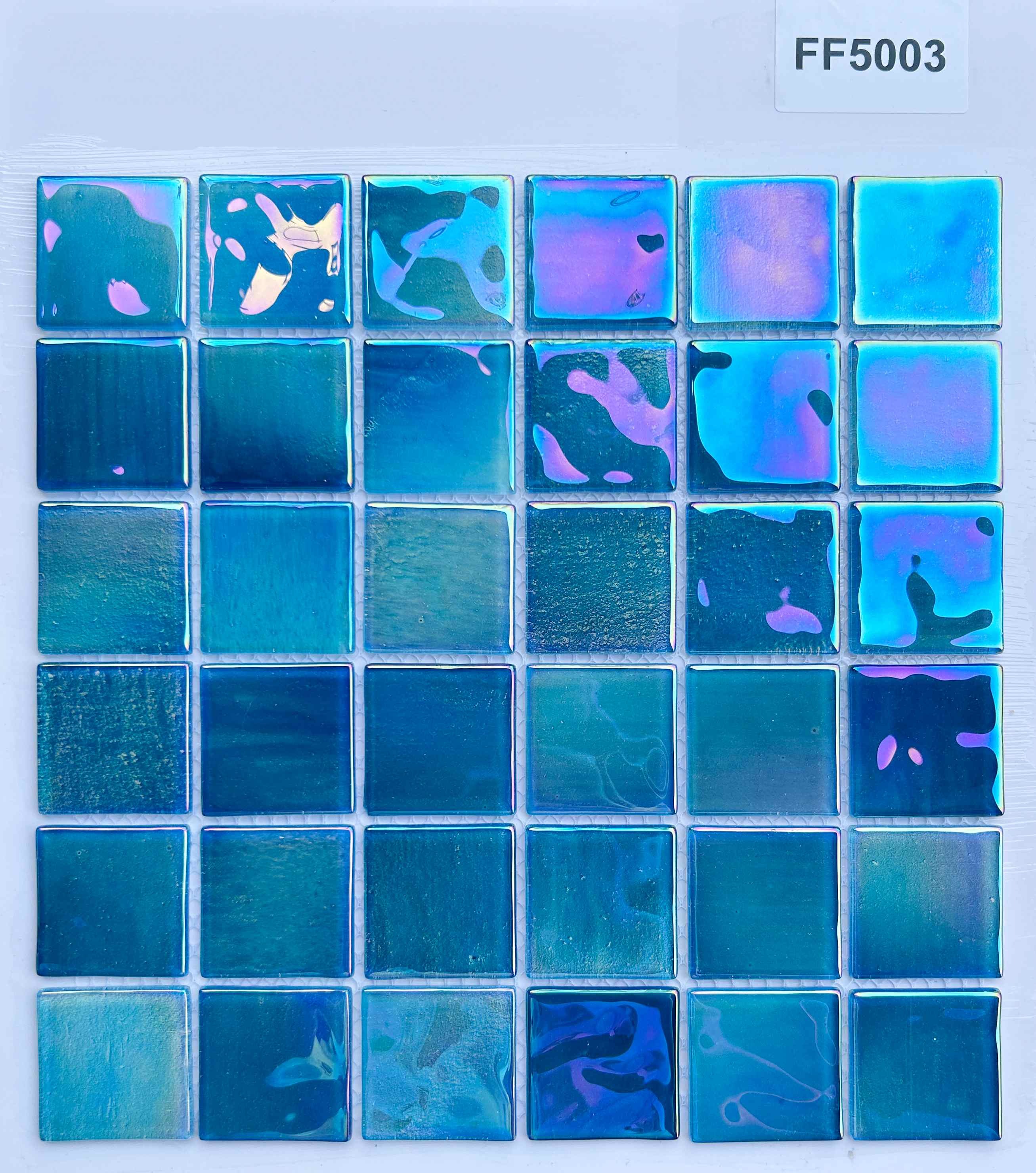 Iridescent Deep Ocean Blue Gradient Glass Mosaic Tile, 48x48mm, for Pool & Bathroom TQ36-FF5003