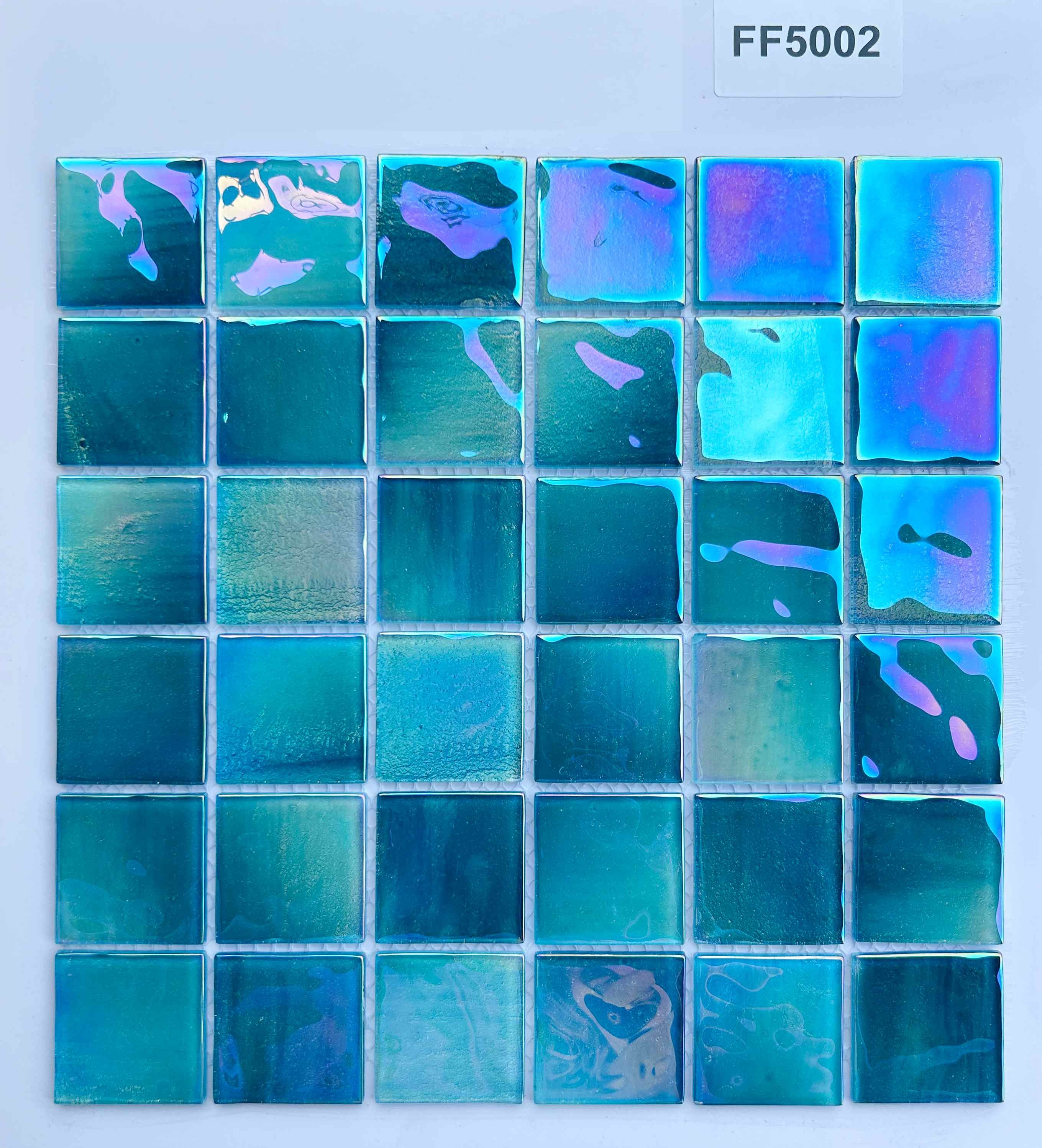 Iridescent Teal Lagoon Gradient Glass Mosaic Tile, 48x48mm, for Pool & Bathroom TQ36-FF5002
