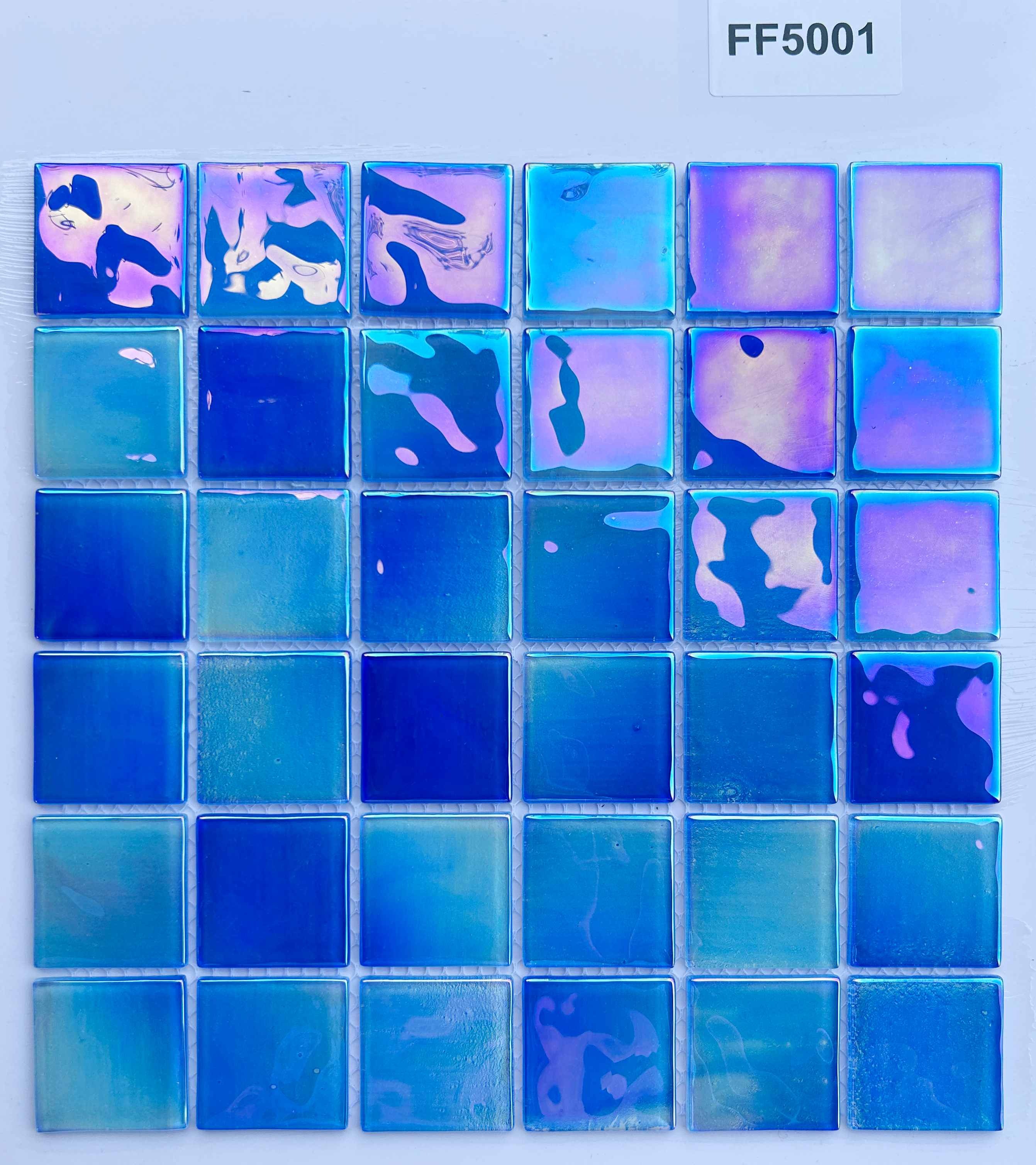 Iridescent Ocean Blue Gradient Glass Mosaic Tile, 48x48mm, for Pool & Bathroom TQ36-FF5001