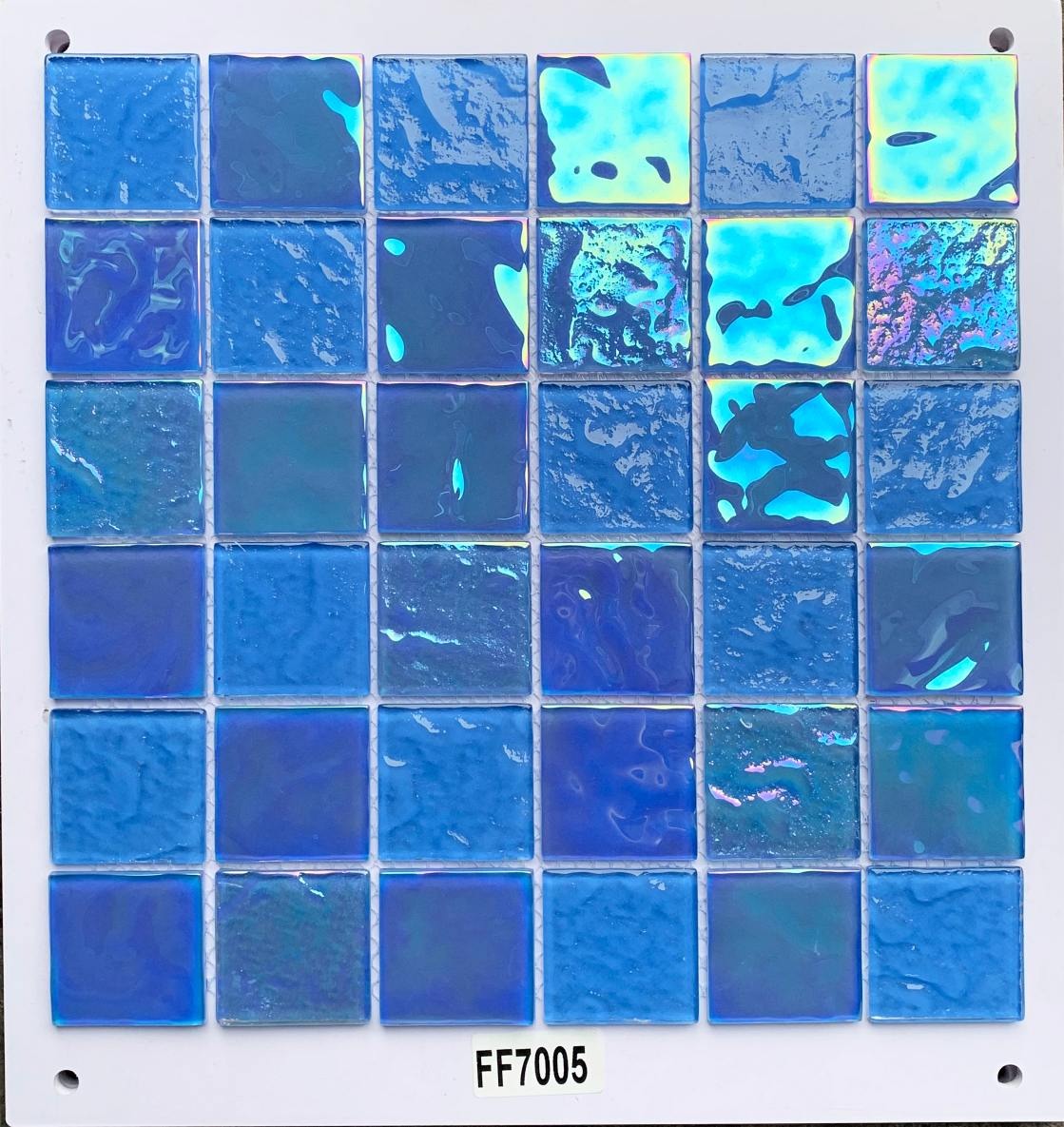 Multi-Tone Blue Iridescent Glass Mosaic Tile, 48x48mm, for Pool & Bathroom TQ36-FF7005