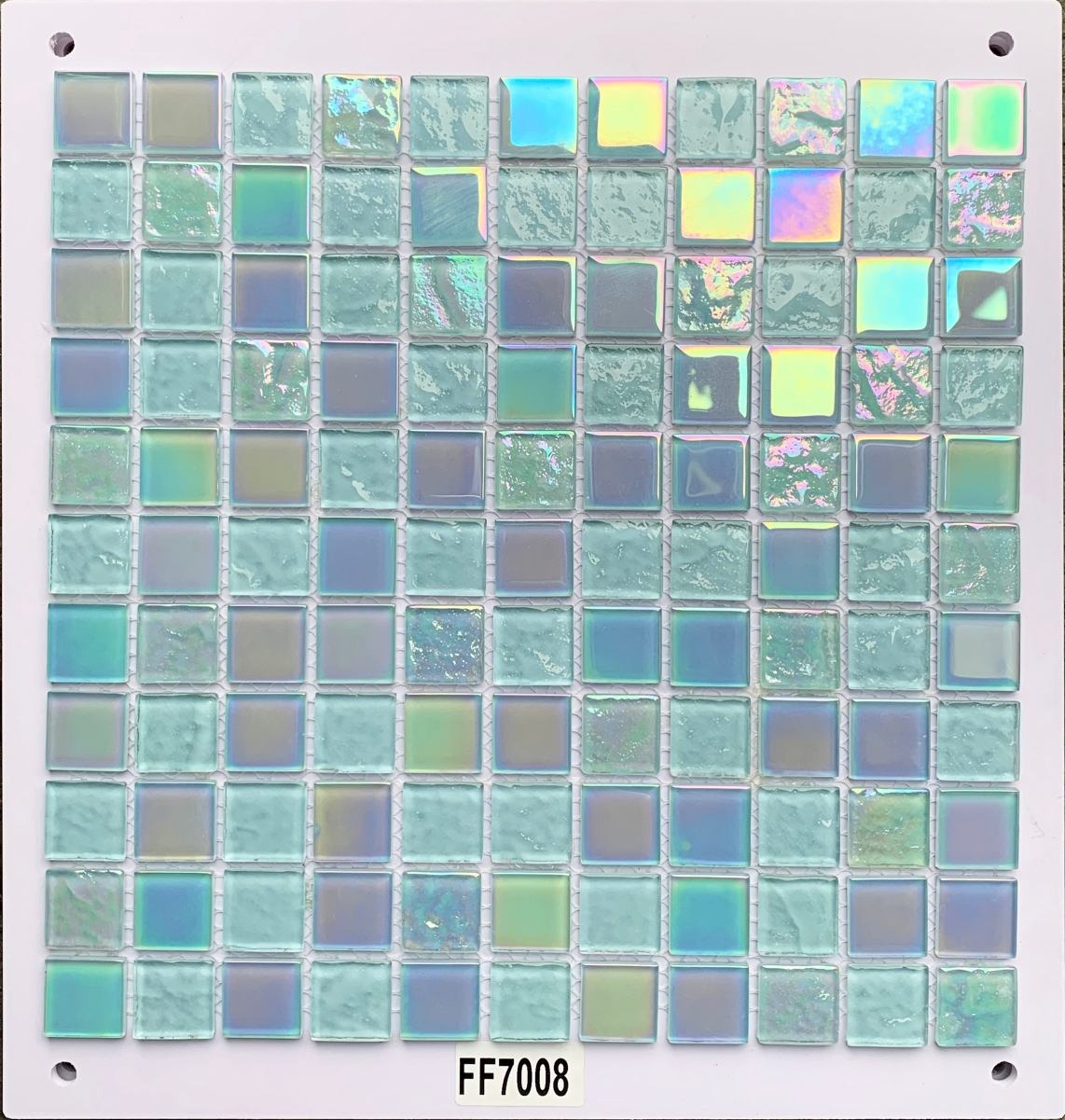Soft Iridescent Aqua Mint Glass Mosaic Tile, 25x25mm, for Pool & Bathroom TQ36-FF7008