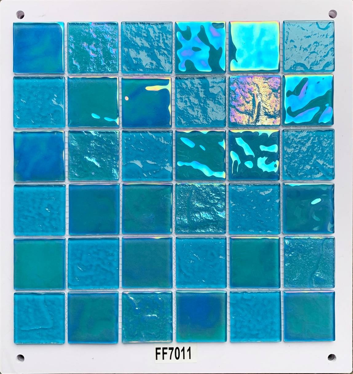 Vibrant Turquoise & Teal Iridescent Glass Mosaic Tile, 48x48mm, for Pool & Bathroom TQ36-FF7011