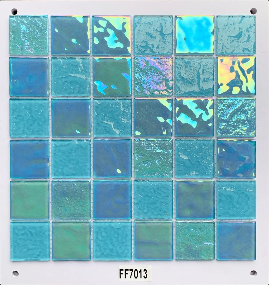 Soft Turquoise & Mint Green Iridescent Glass Mosaic Tile, 48x48mm, for Pool & Bathroom TQ36-FF7013