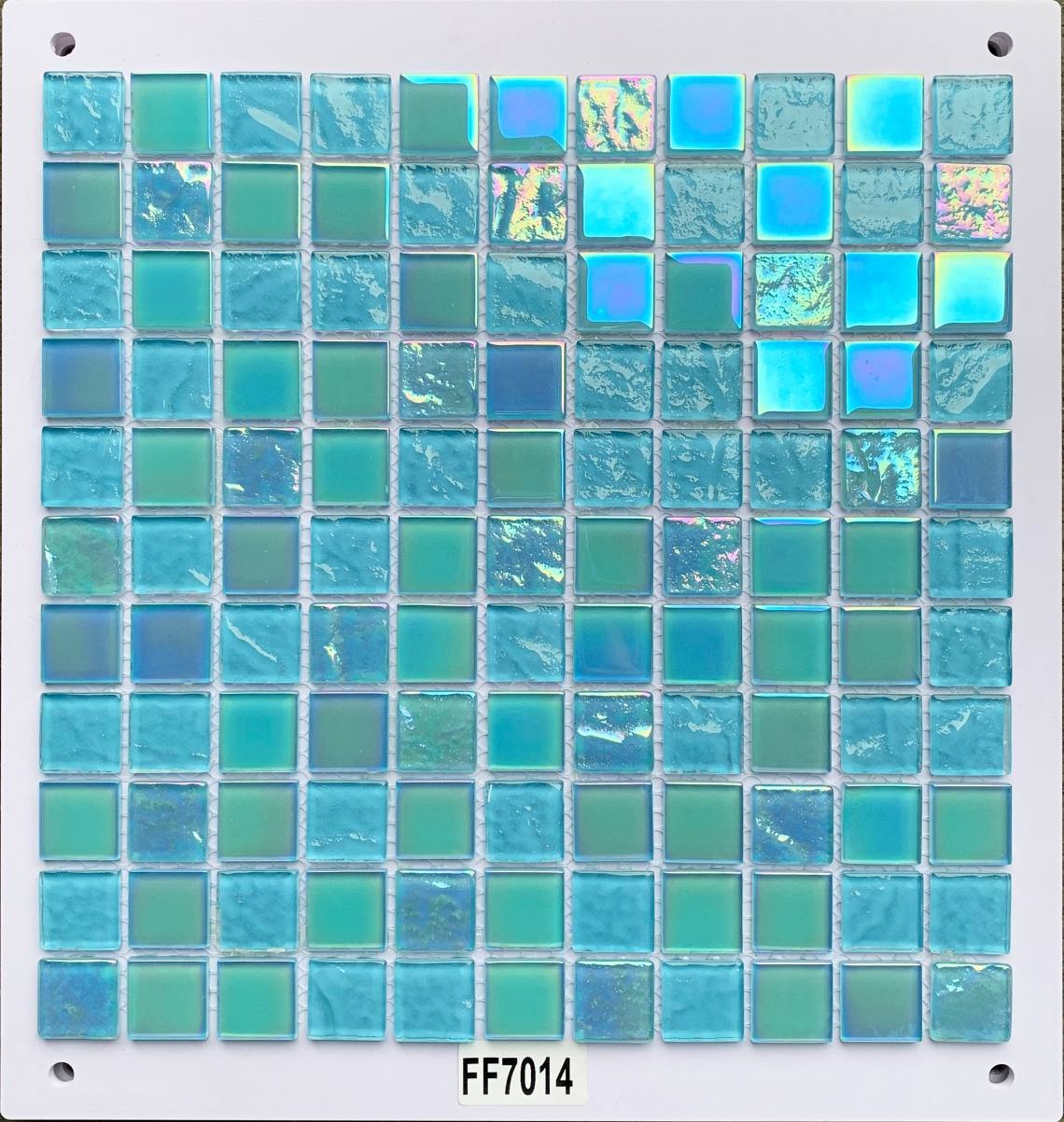 Serene Turquoise & Aqua Iridescent Glass Mosaic Tile, 25x25mm, for Pool & Bathroom TQ36-FF7014