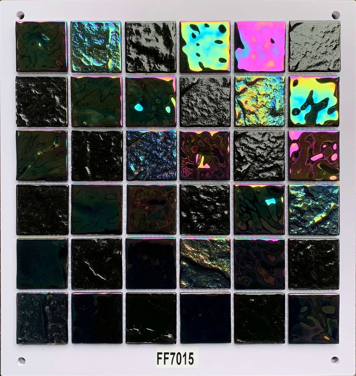Black Base Iridescent Multi-Color Glass Mosaic Tile, 48x48mm, for Accent Walls & Bathrooms TQ36-FF7015