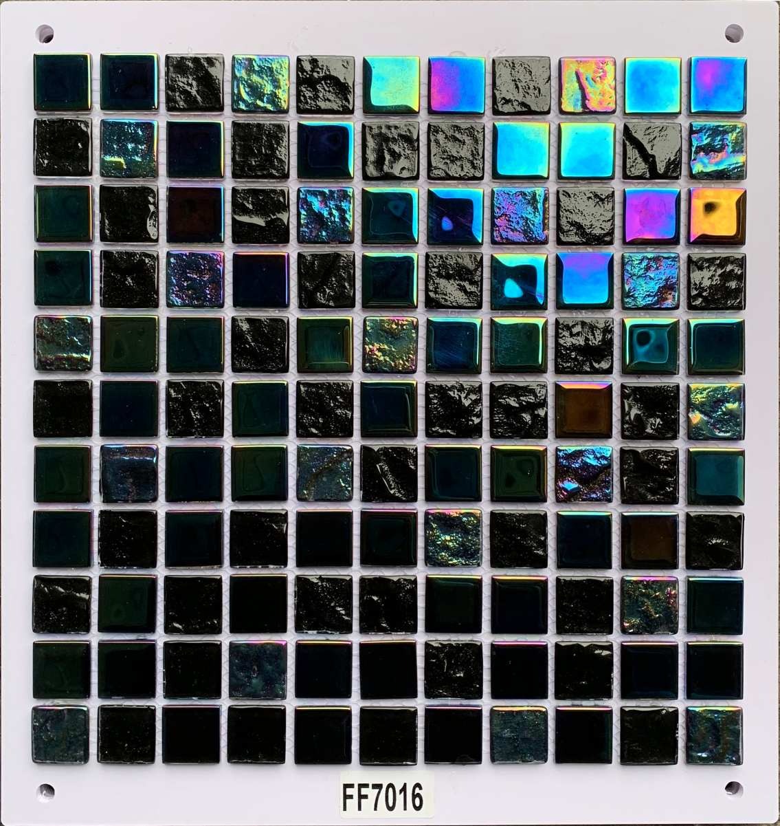 Black Base Iridescent Multi-Color Glass Mosaic Tile, 25x25mm, for Accent Walls & Bathrooms TQ36-FF7016