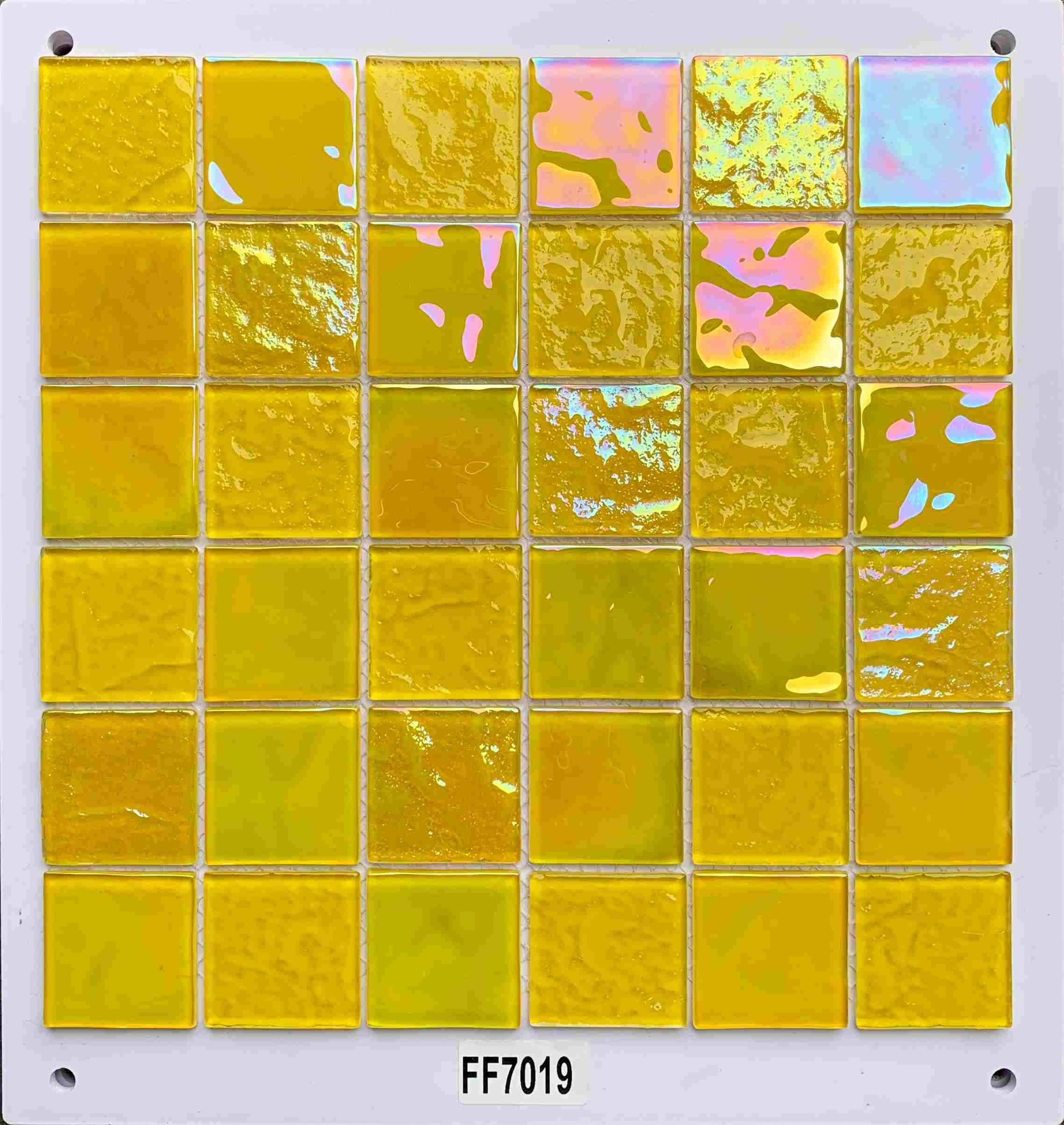Vibrant Golden Yellow Iridescent Glass Mosaic Tile, 48x48mm, for Accent Walls & Bathrooms TQ36-FF7019