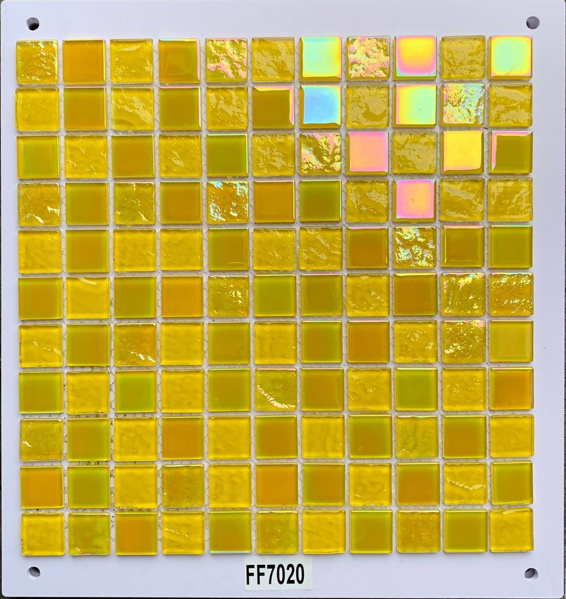 Vibrant Golden Yellow Iridescent Glass Mosaic Tile, 25x25mm, for Accent Walls & Bathrooms TQ36-FF7020