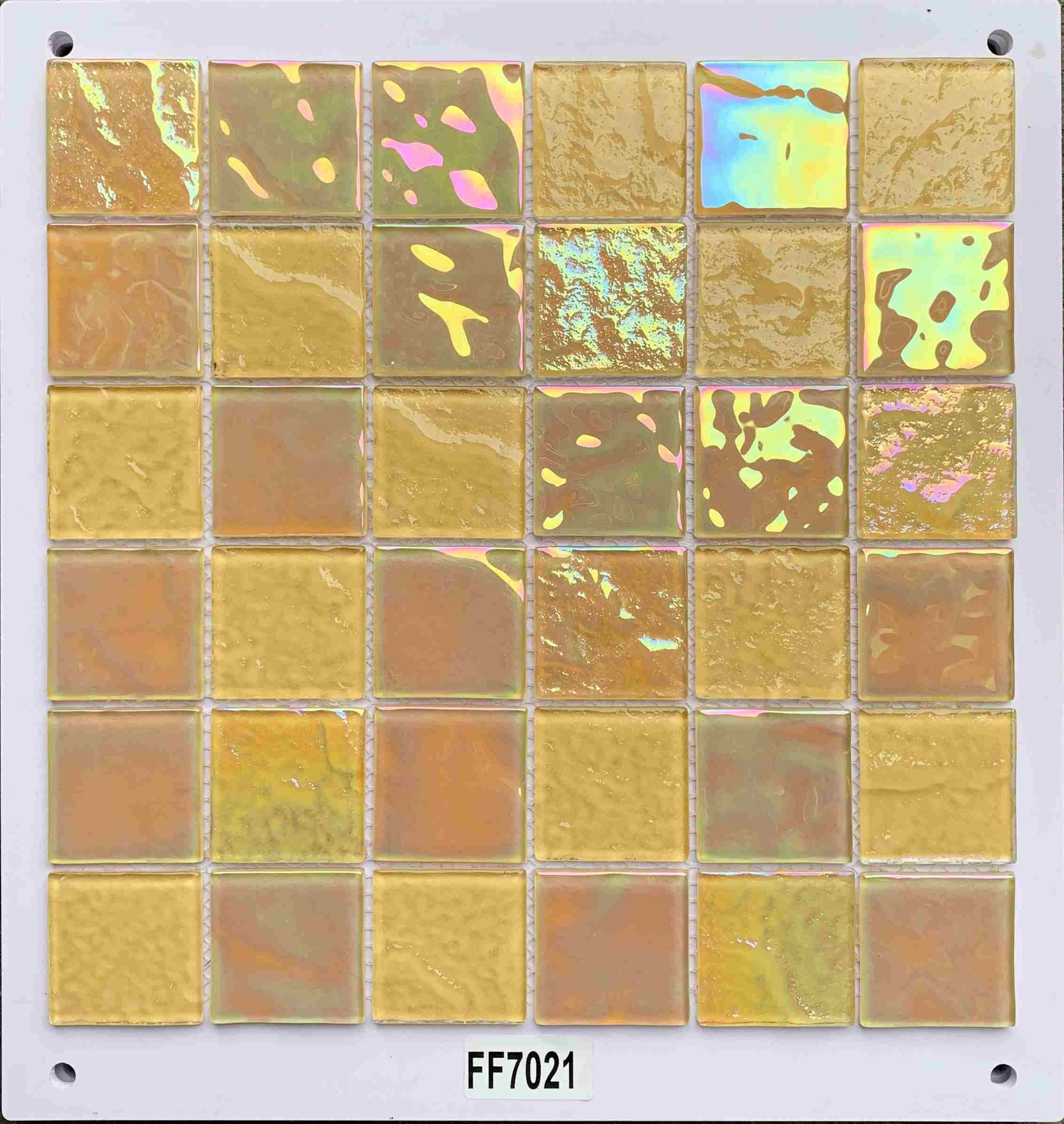 Warm Honey Gold & Amber Iridescent Glass Mosaic Tile, 48x48mm, for Accent Walls & Bathrooms TQ36-FF7021