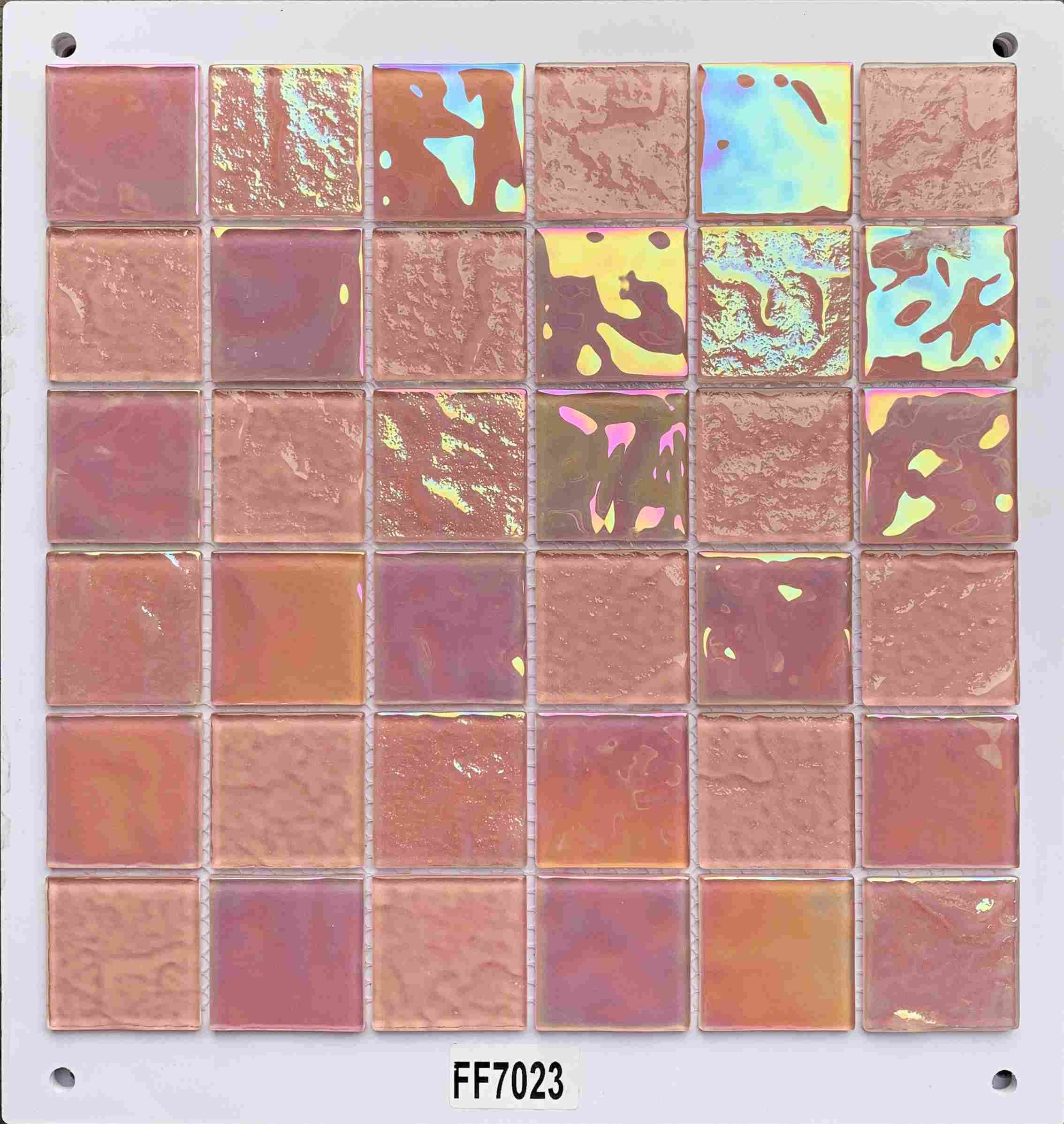 Warm Rose Gold & Terracotta Iridescent Glass Mosaic Tile, 48x48mm, for Accent Walls & Bathrooms TQ36-FF7023