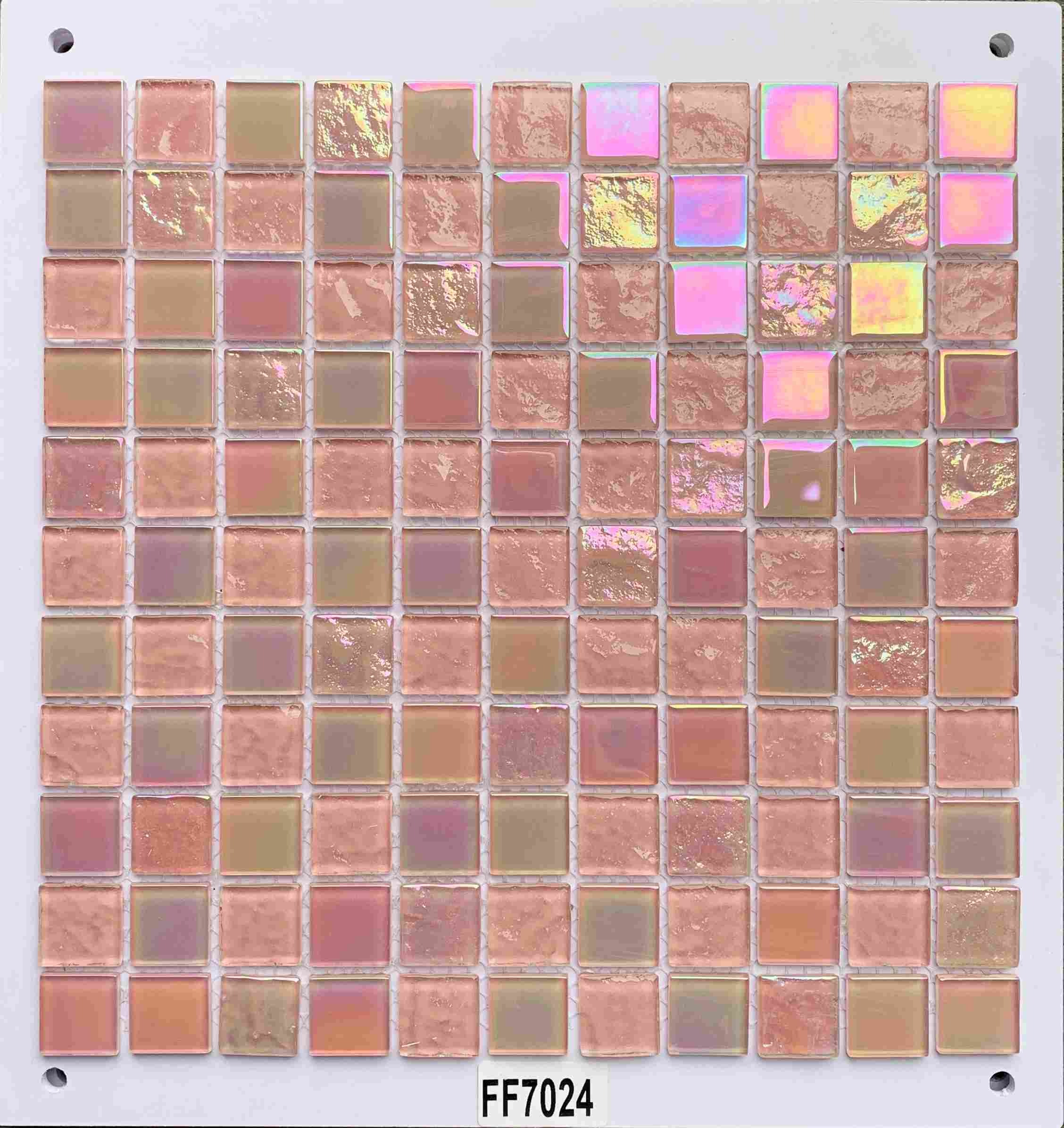Soft Rose Gold & Blush Iridescent Glass Mosaic Tile, 25x25mm, for Accent Walls & Bathrooms TQ36-FF7024