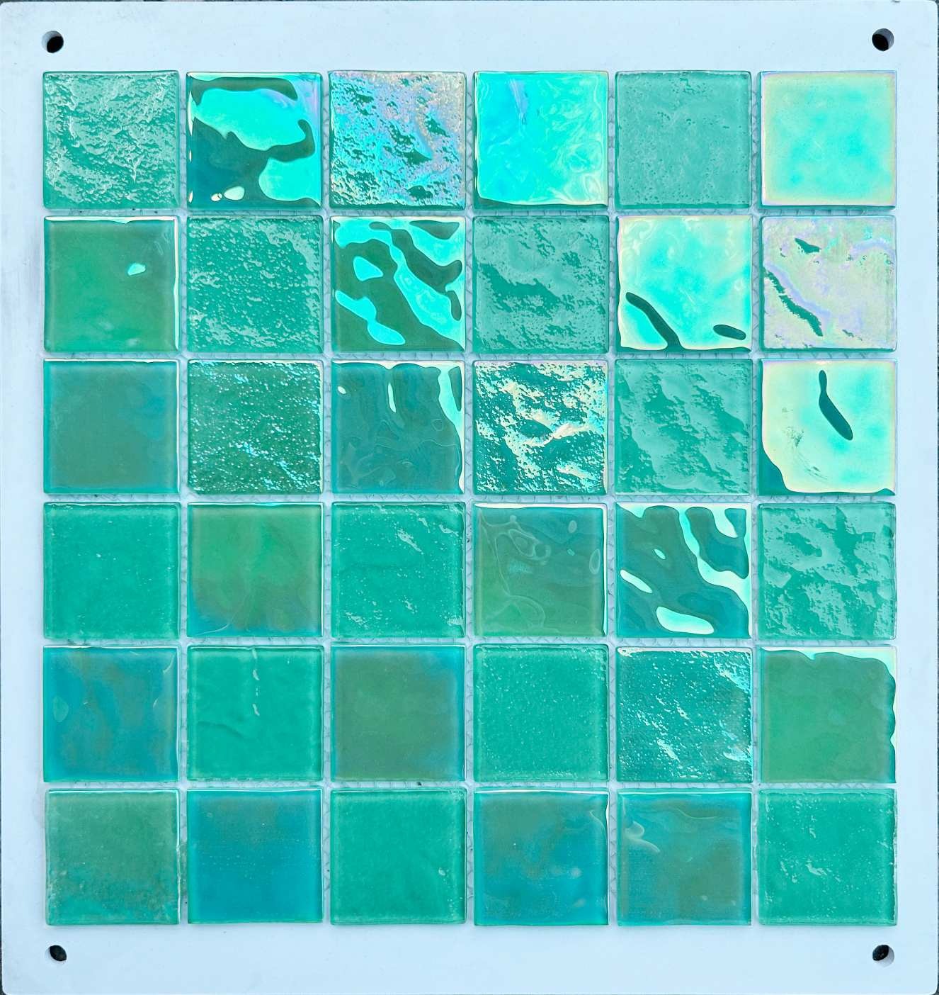 Vibrant Lagoon Turquoise & Teal Iridescent Glass Mosaic Tile, 48x48mm, for Pools & Bathrooms TQ36-FF7031