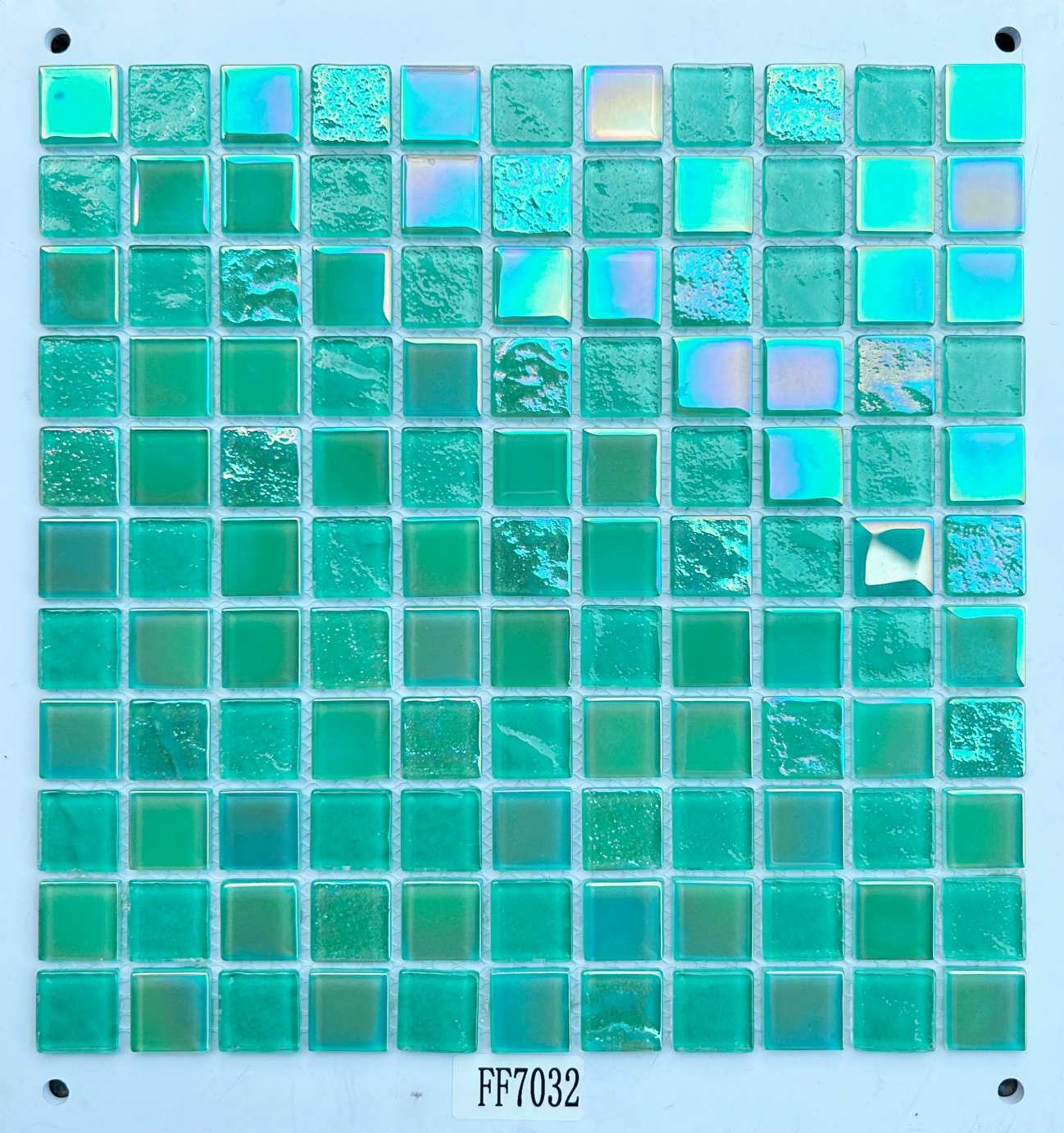 Vibrant Lagoon Turquoise & Emerald Iridescent Glass Mosaic Tile, 25x25mm, for Pools & Bathrooms TQ36-FF7032