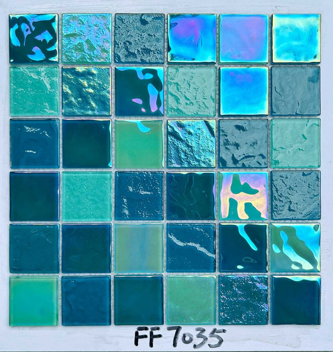 Deep Ocean Teal & Navy Iridescent Glass Mosaic Tile, 48x48mm, for Pools & Bathrooms TQ36-FF7035