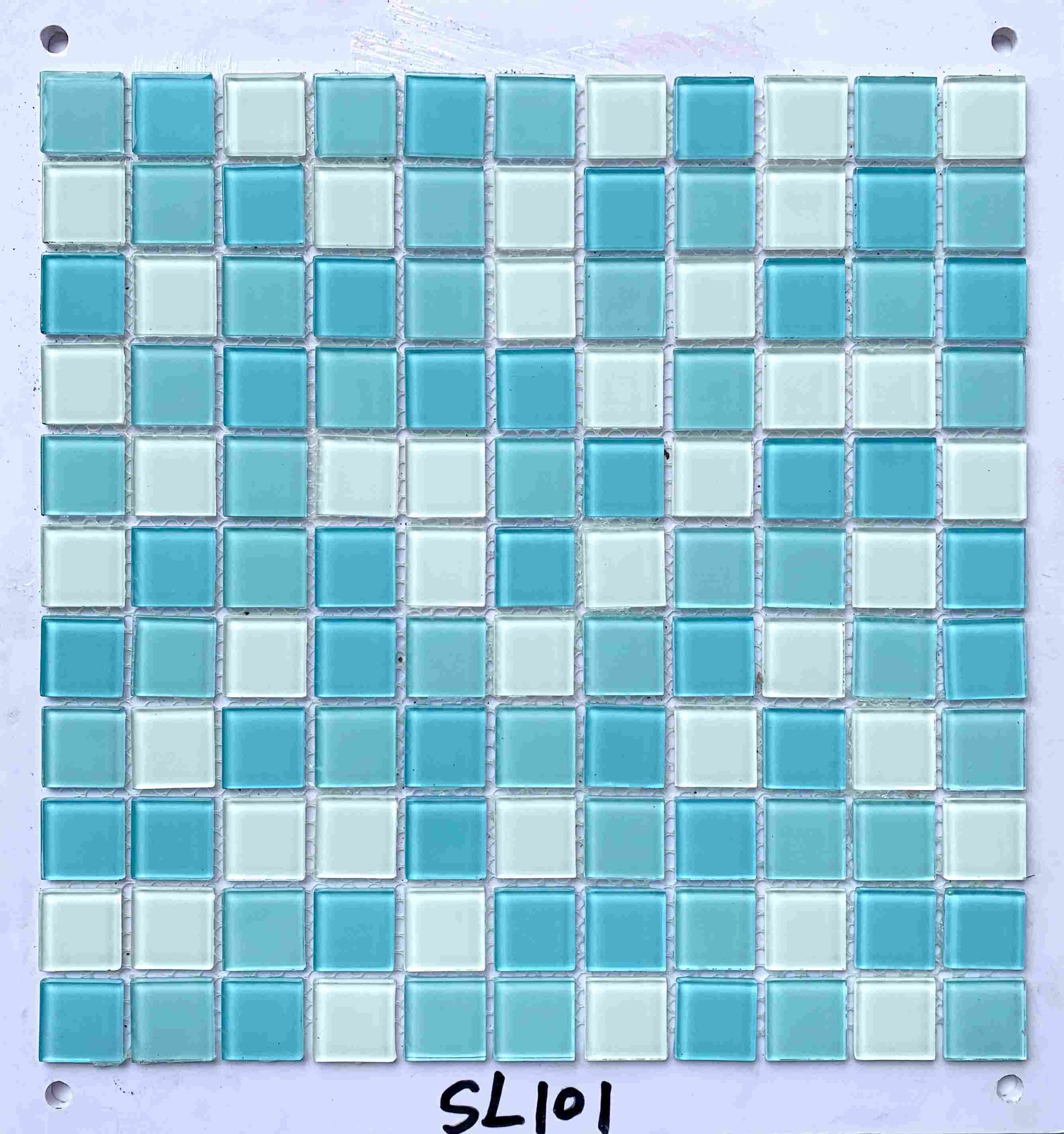 Two-Tone Aqua Blue & White Glass Mosaic Tile, 25x25mm, for Swimming Pools & Bathroom Walls TQ36-SL101