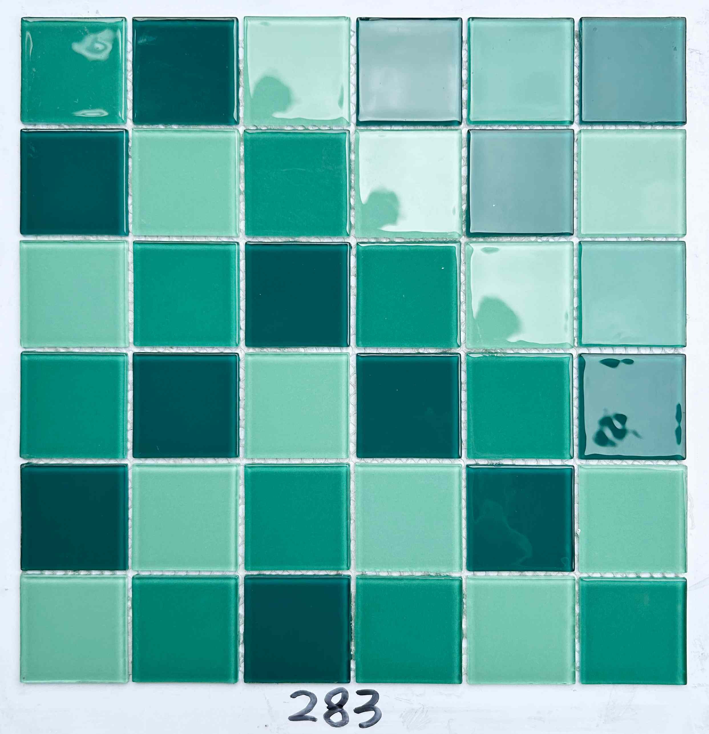 Multi-Tone Emerald & Teal Glass Mosaic Tile, 48x48mm, for Swimming Pools & Bathrooms TQ36-283