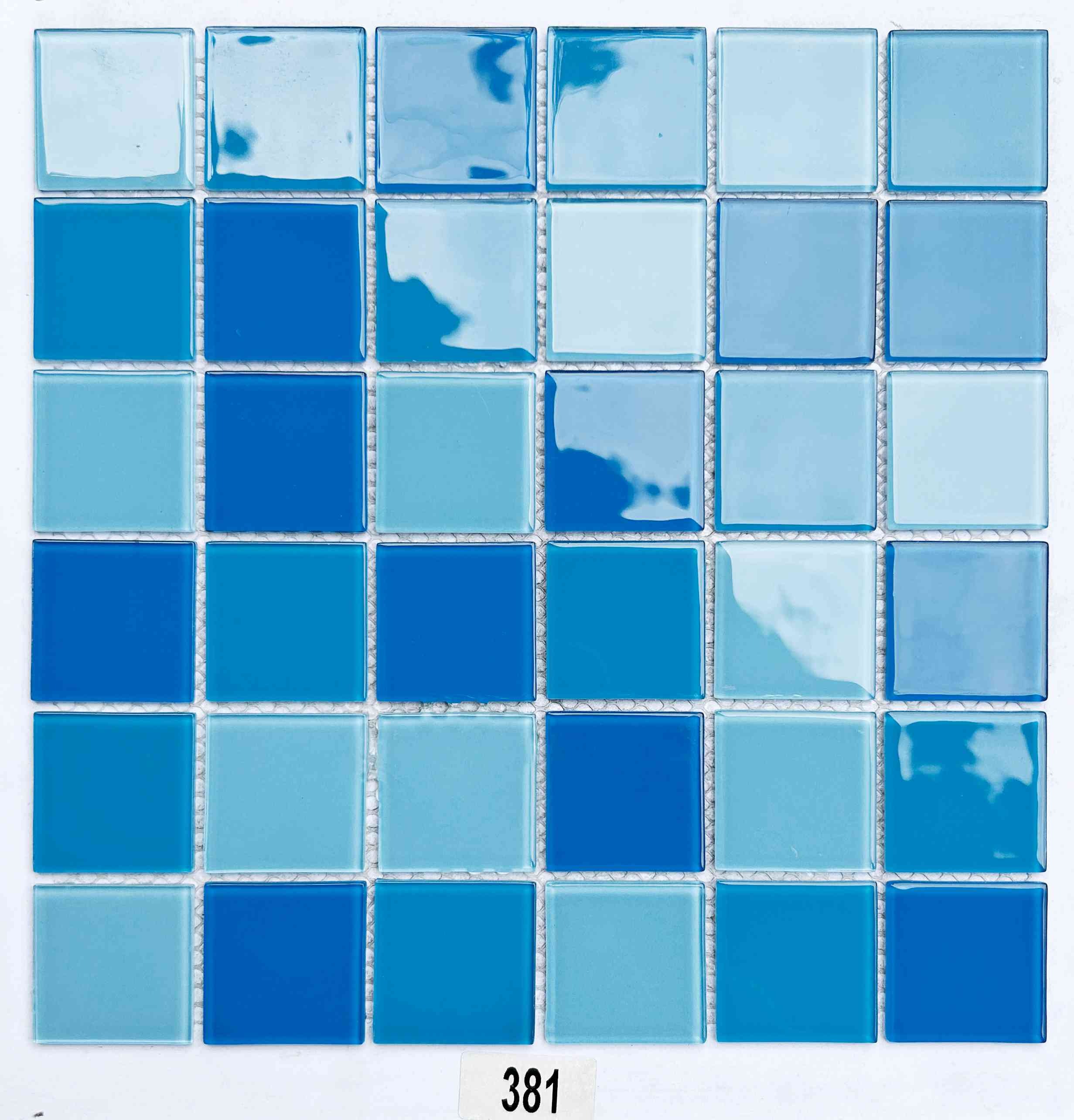 Multi-Tone Aqua & Ocean Blue Glass Mosaic Tile, 48x48mm, for Swimming Pools & Bathrooms TQ36-381