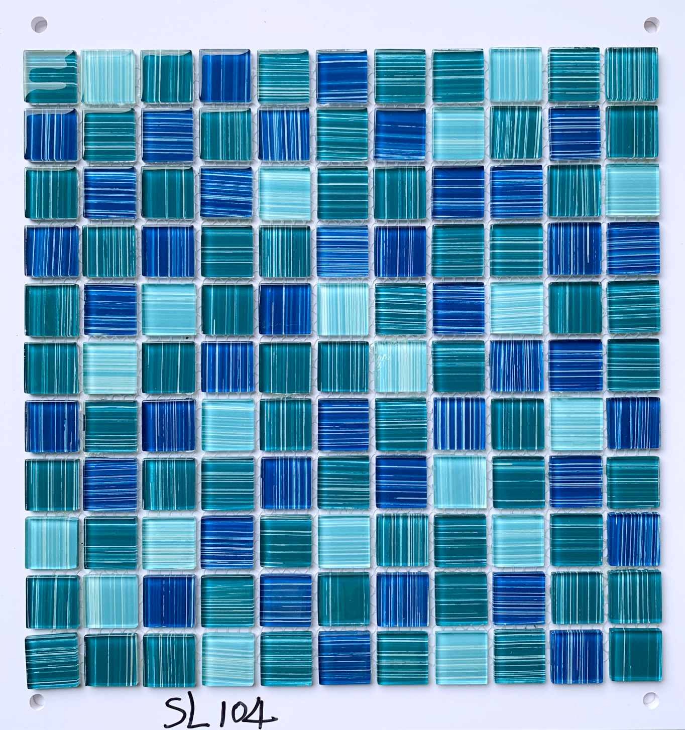 Streaked Ocean Blue Glass Mosaic Tile, 25x25mm, for Swimming Pools & Bathrooms TQ36-SL104
