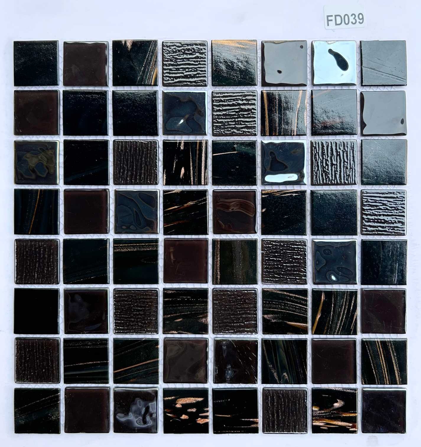 Dark Marbled Black & Bronze Glass Mosaic Tile, 36x36mm, for Feature Walls & Bathrooms TQ36-FD039