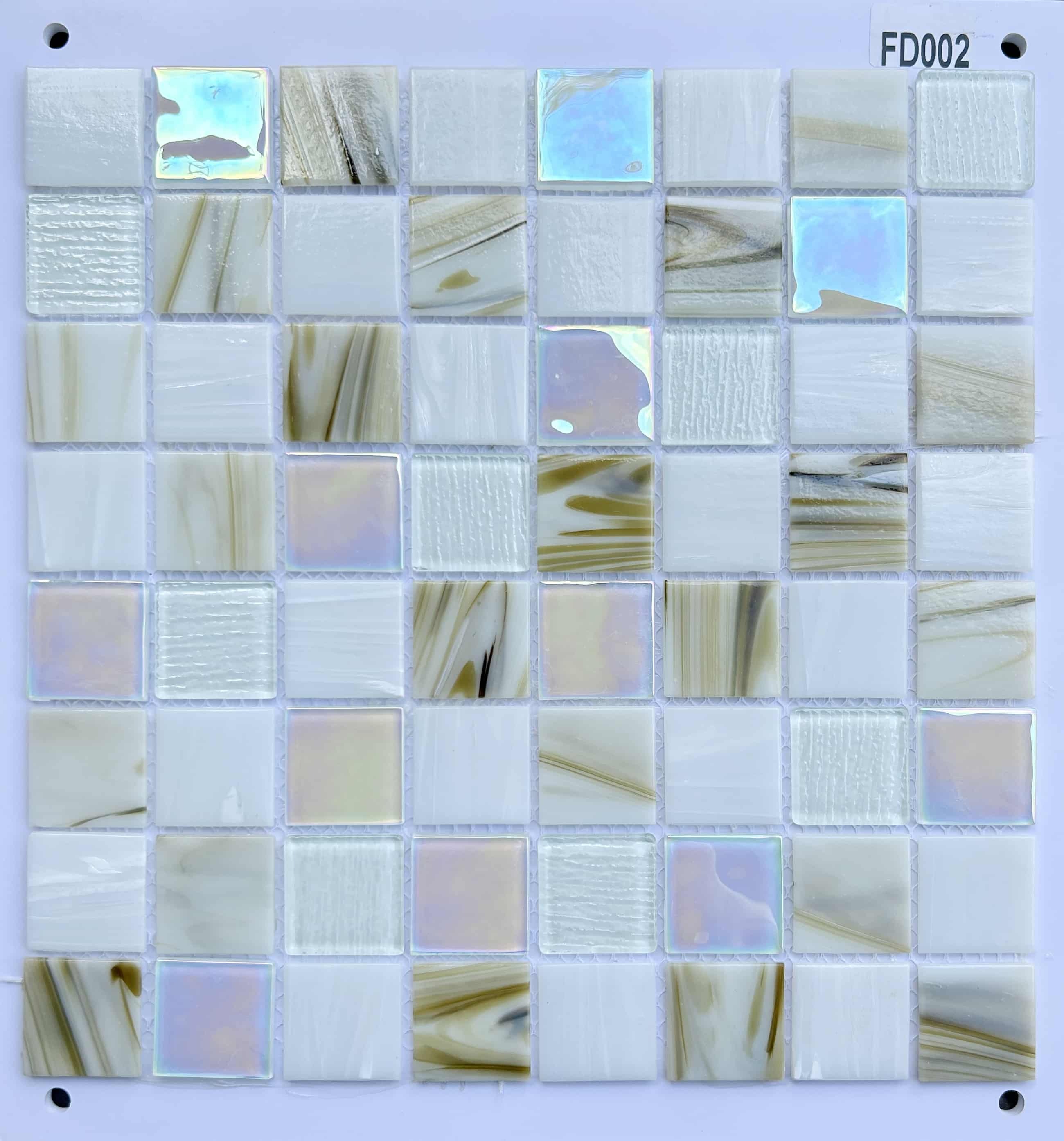 Marbled Cream & Iridescent White Glass Mosaic Tile, 36x36mm, for Bathrooms & Accent Walls TQ36-FD002