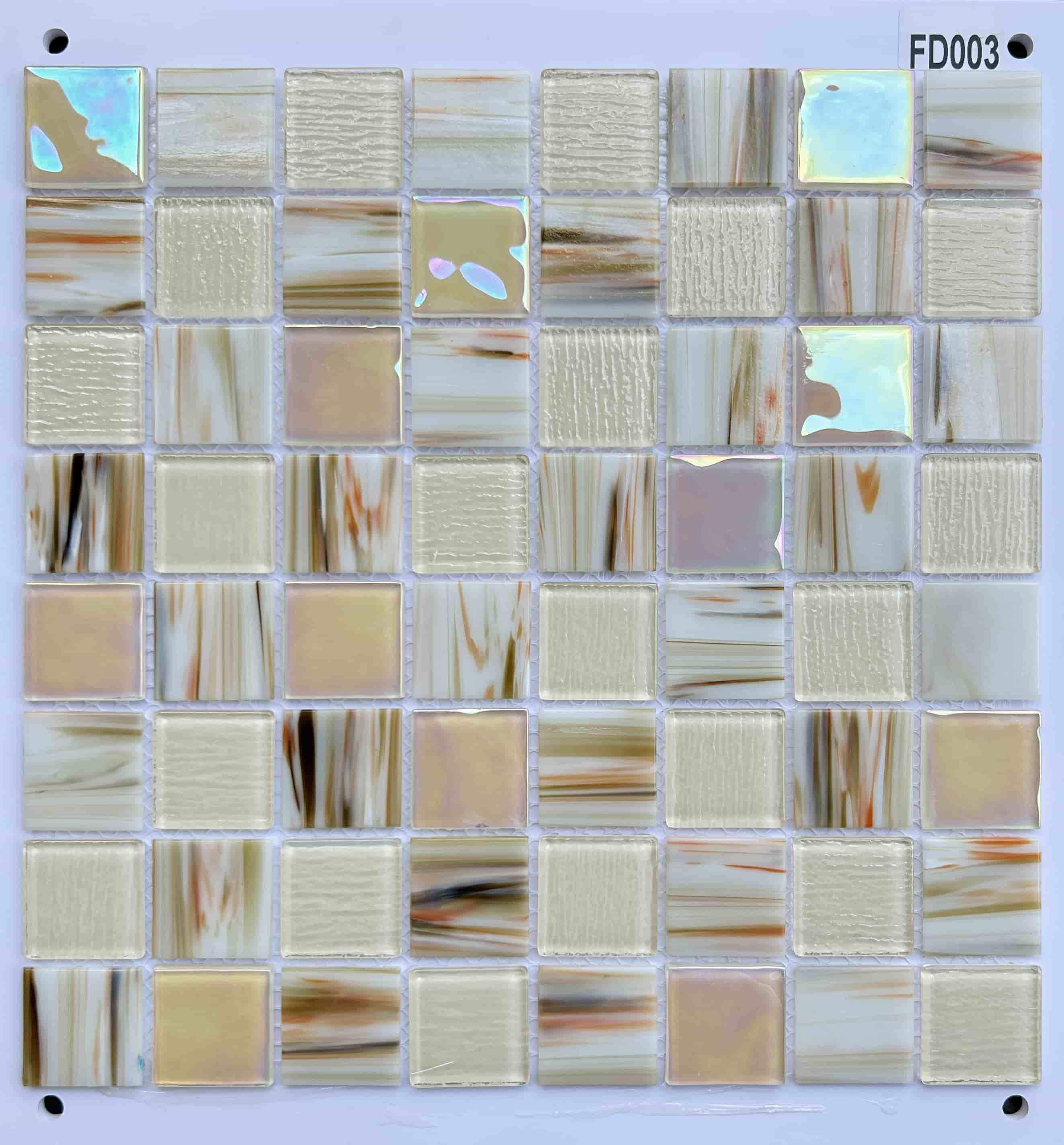 Marbled Beige & Iridescent Glass Mosaic Tile, 36x36mm, for Bathrooms & Accent Walls TQ36-FD003