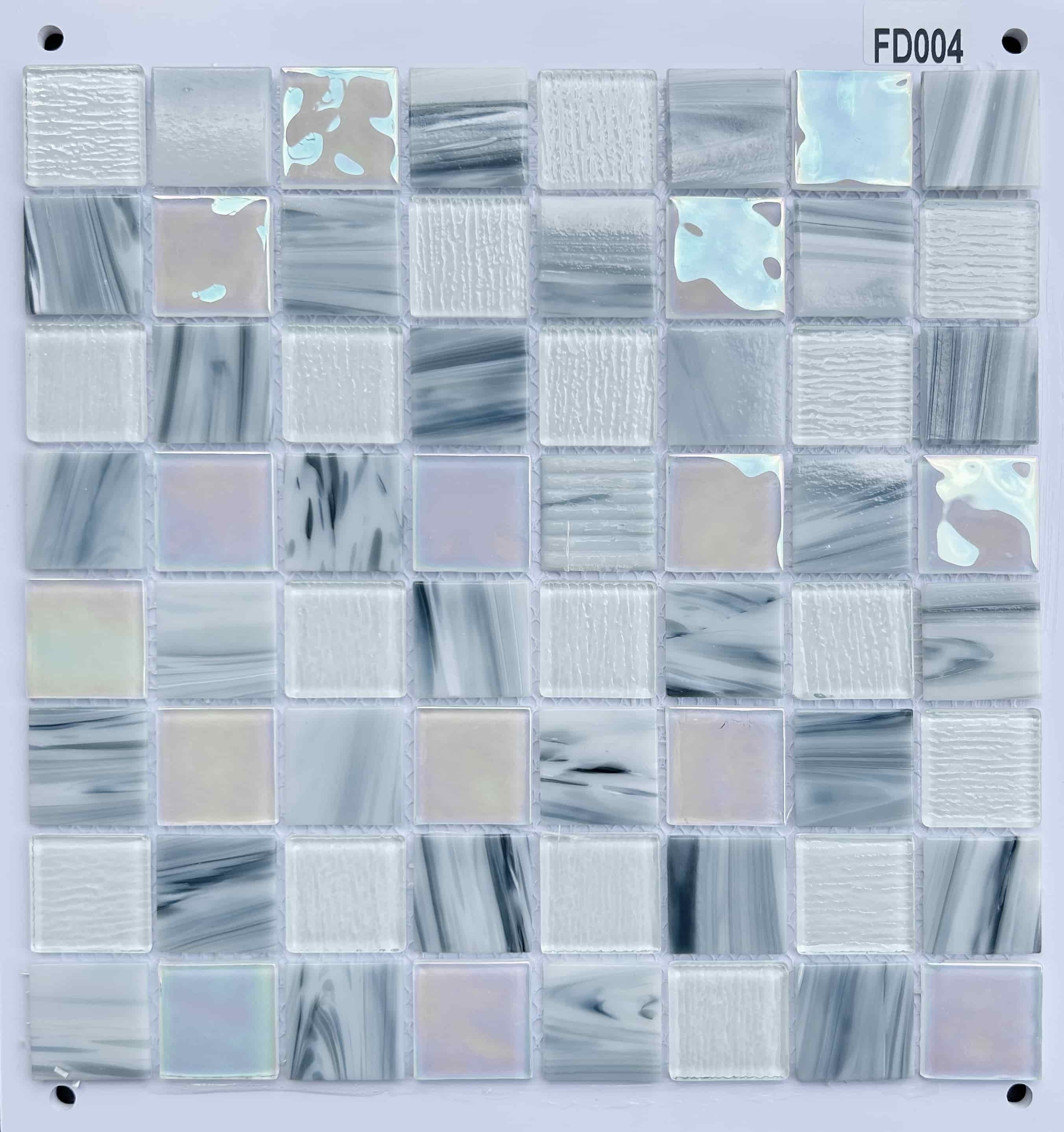 Marbled Grey & Iridescent Glass Mosaic Tile, 36x36mm, for Bathrooms & Accent Walls TQ36-FD004
