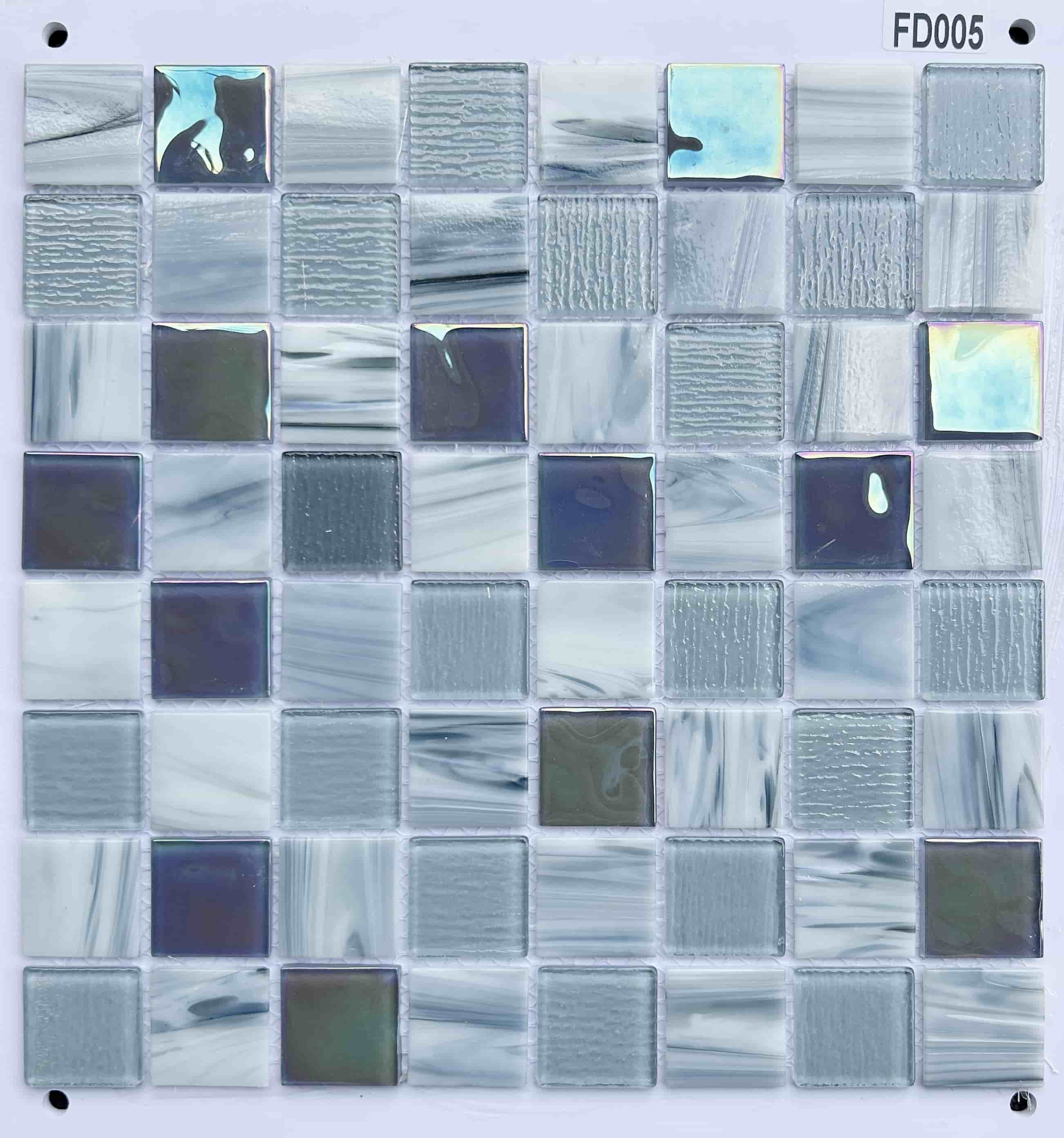 Cool Toned Grey & Iridescent Glass Mosaic Tile, 36x36mm, for Bathrooms & Accent Walls TQ36-FD005