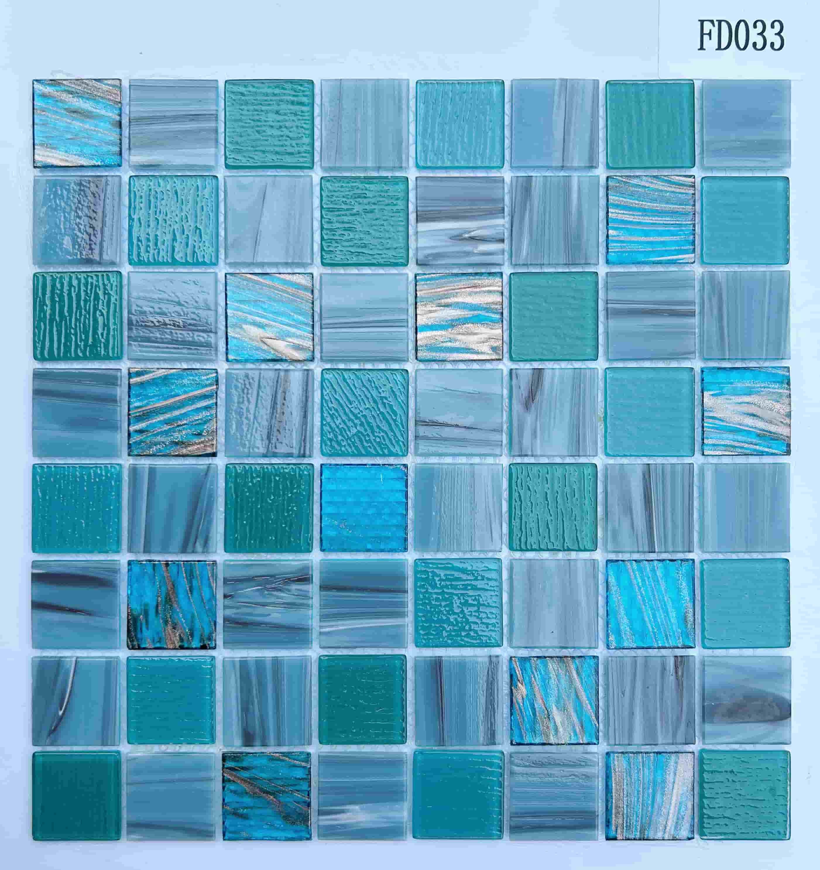 Ocean Blue & Teal Textured Glass Mosaic Tile, 36x36mm, for Swimming Pools & Bathrooms TQ36-FD033