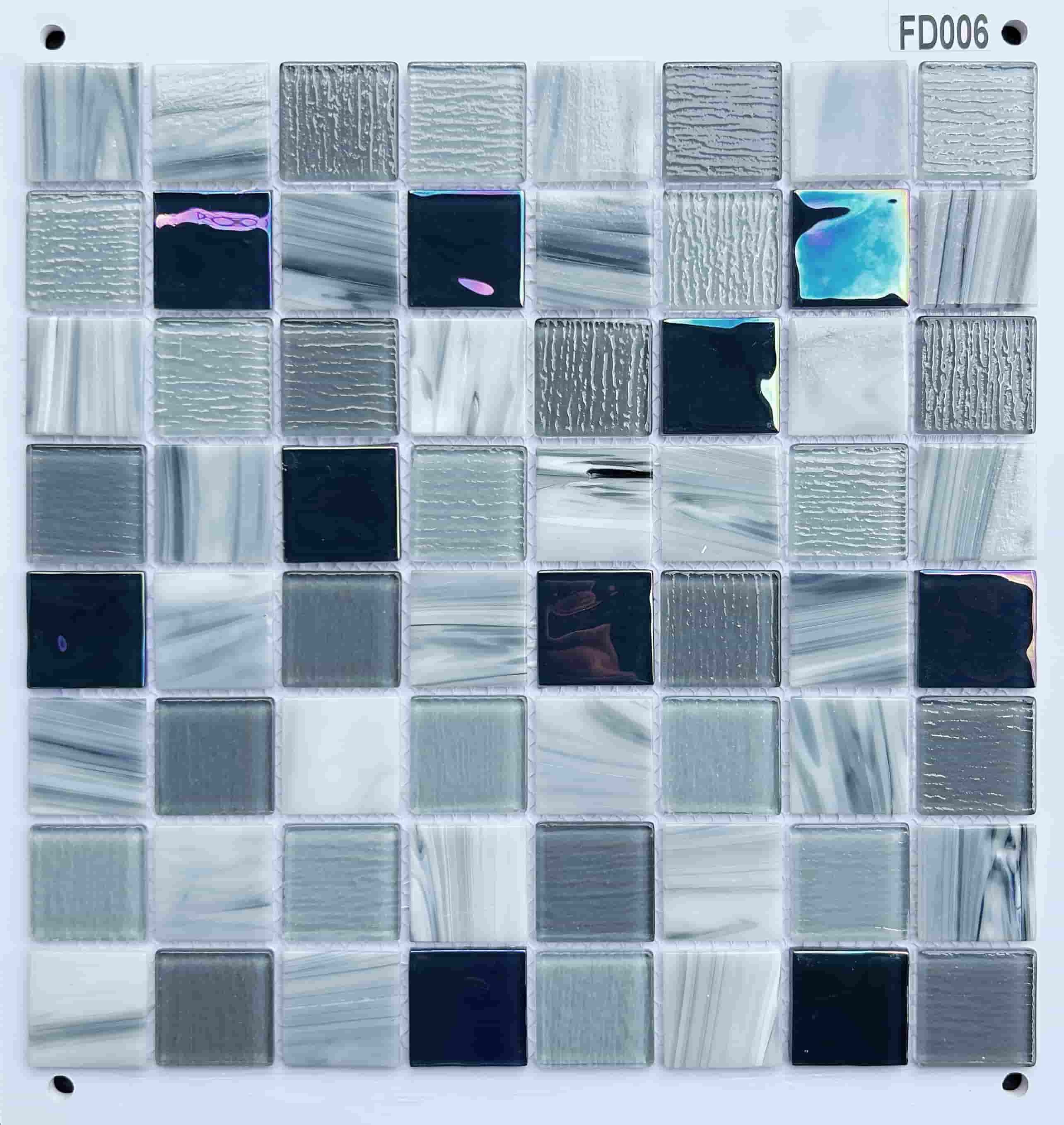 Dark & Light Grey Marbled Glass Mosaic Tile, 36x36mm, for Bathrooms & Accent Walls TQ36-FD006