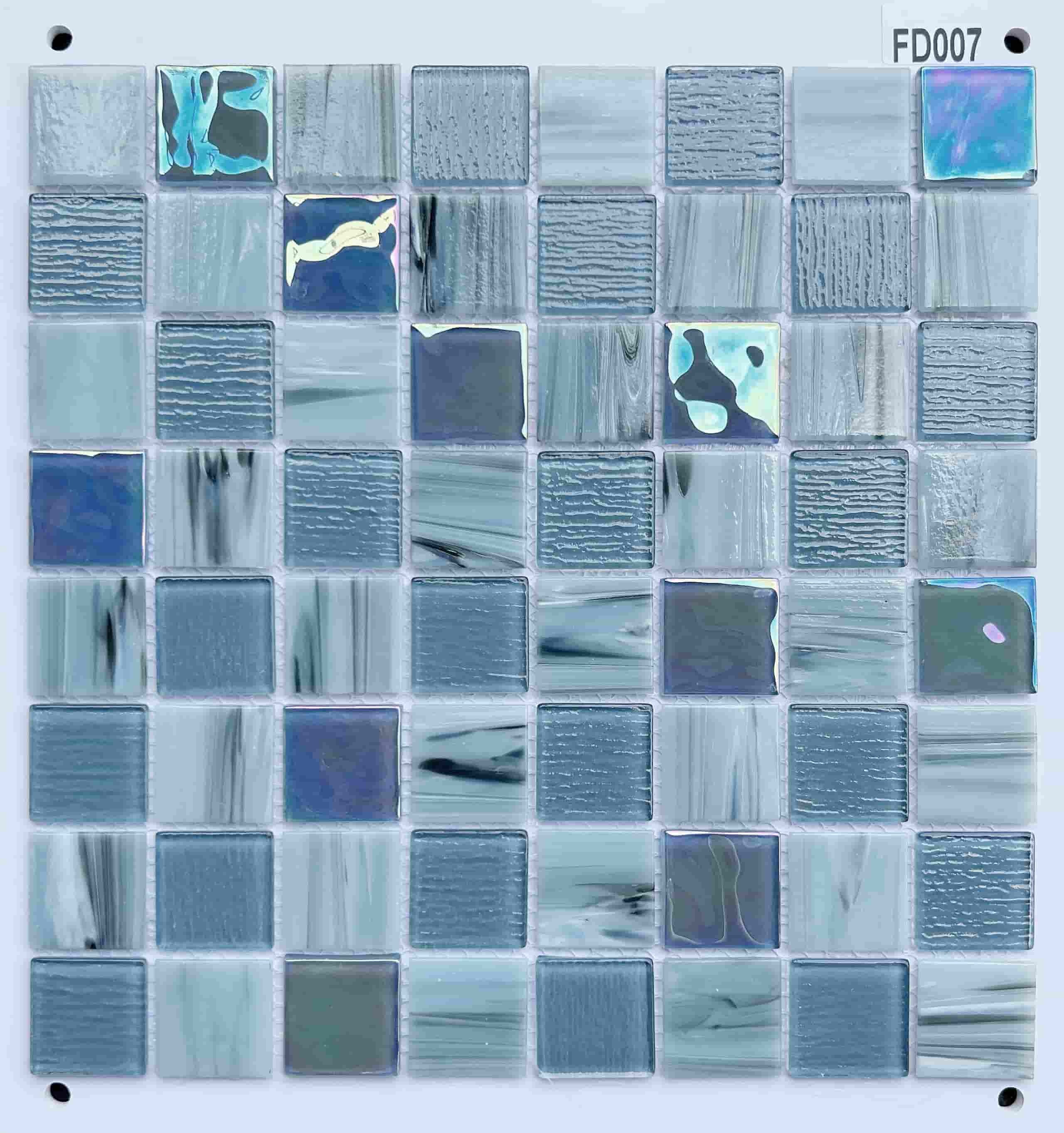 Ocean Blue & Grey Marbled Glass Mosaic Tile, 36x36mm, for Bathrooms & Accent Walls TQ36-FD007