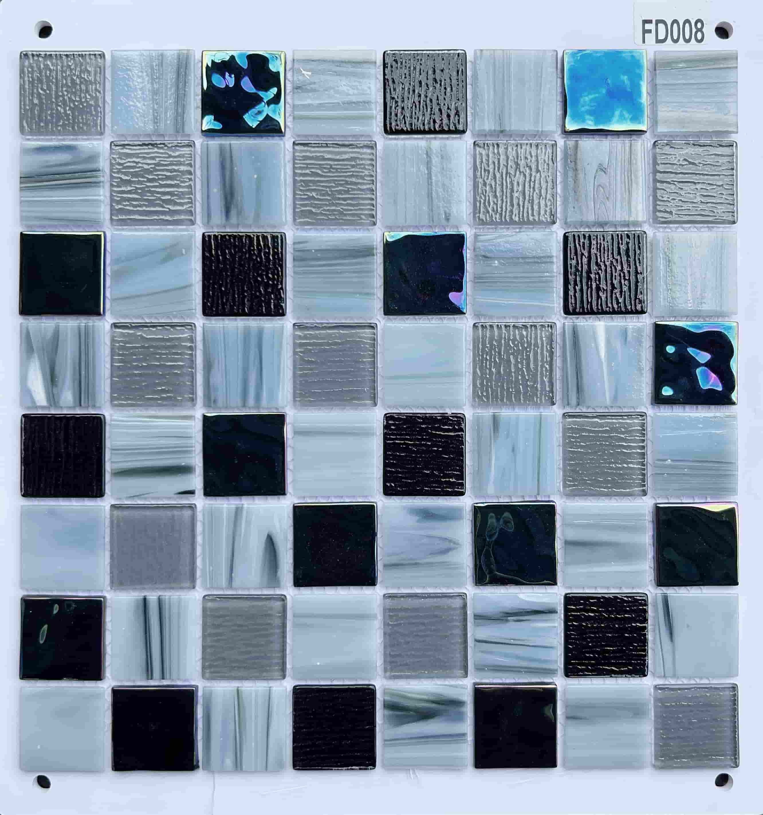 Black & Grey Textured Glass Mosaic Tile, 36x36mm, for Feature Walls & Bathrooms TQ36-FD008