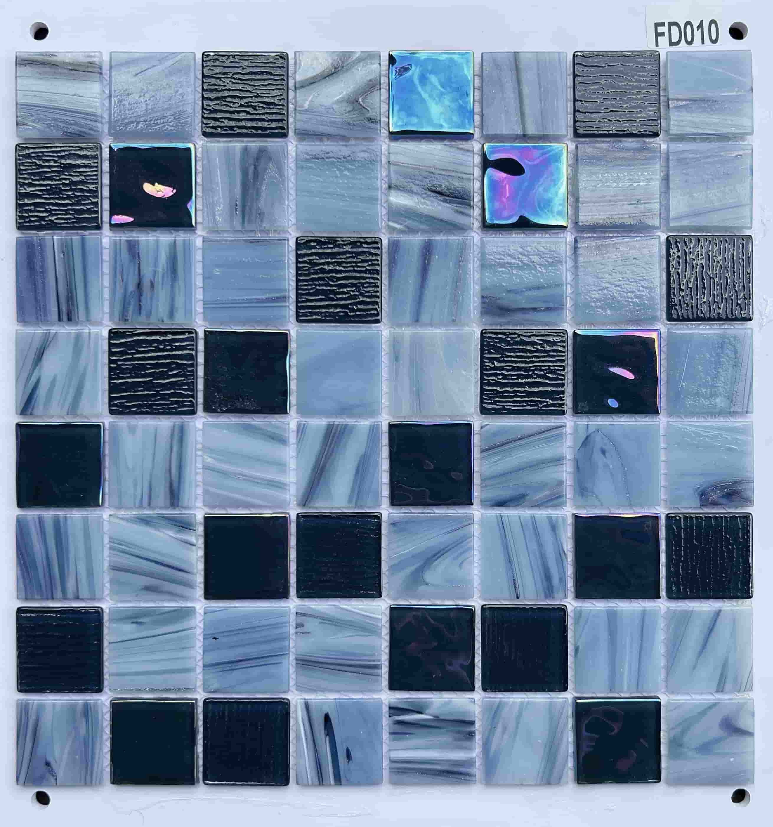 Deep Blue & Grey Marbled Glass Mosaic Tile, 36x36mm, for Bathrooms & Accent Walls TQ36-FD010