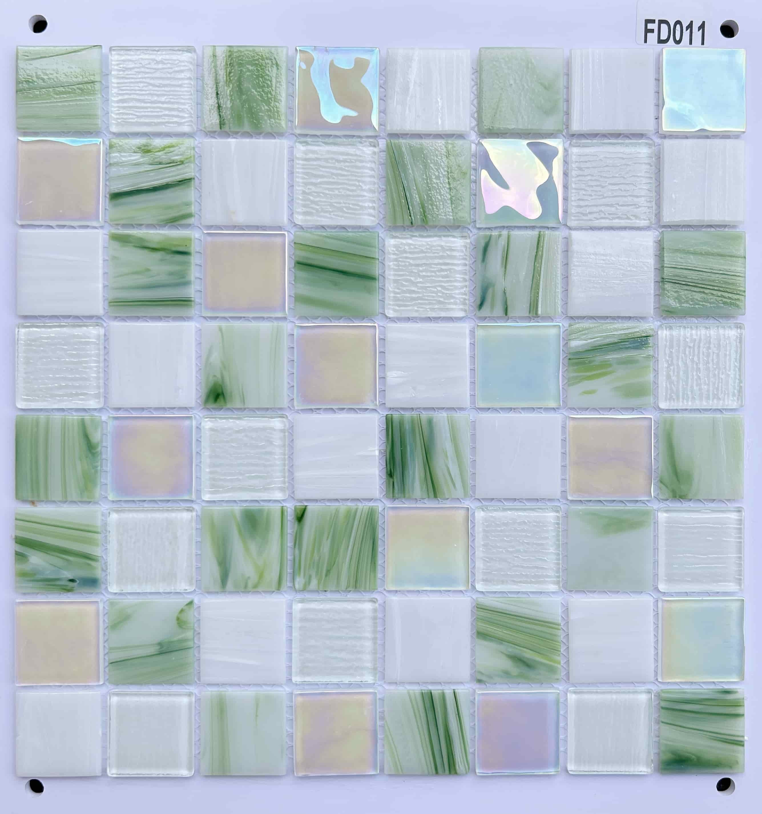 Soft Green & Iridescent White Glass Mosaic Tile, 36x36mm, for Bathrooms & Accent Walls TQ36-FD011