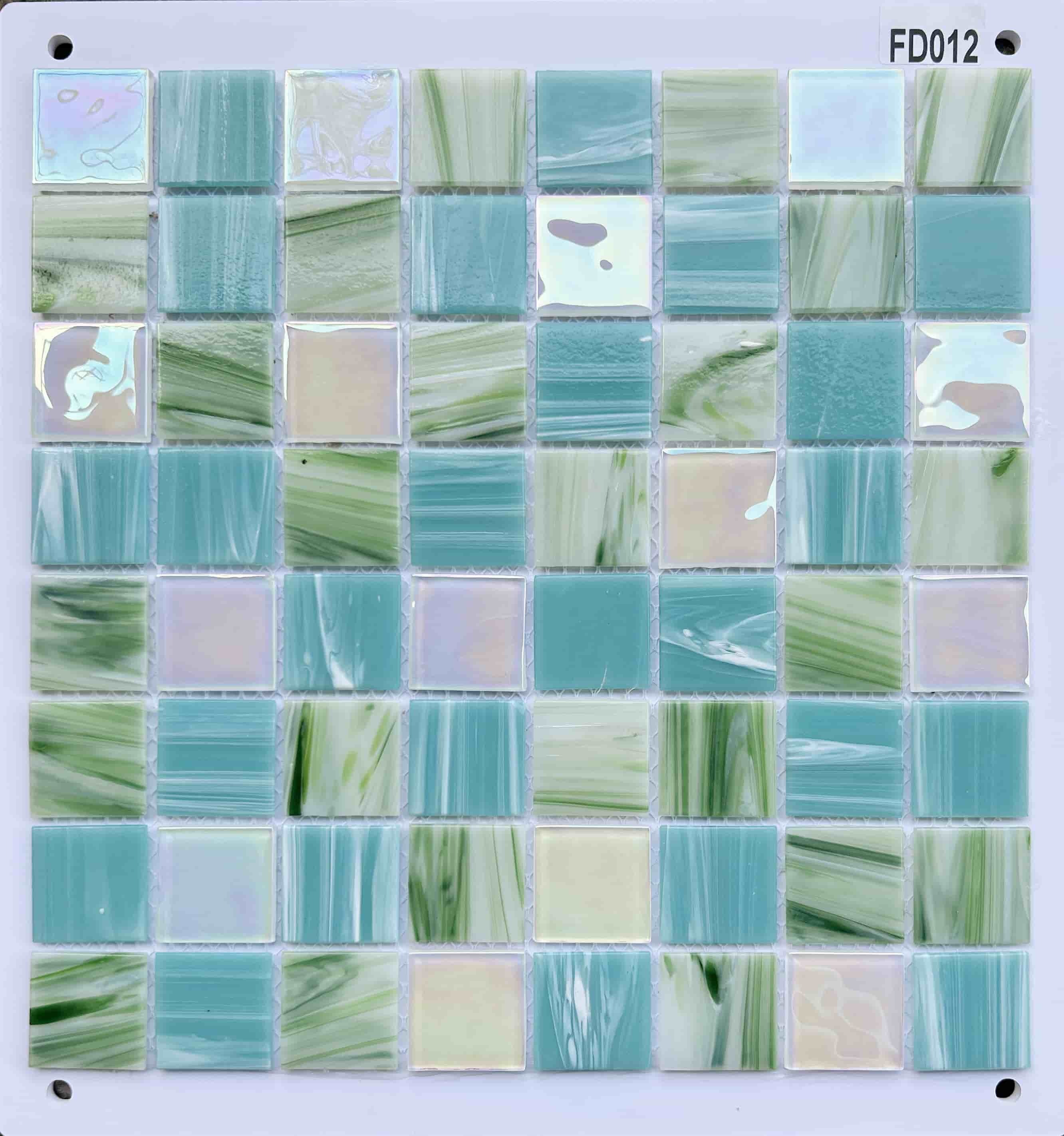 Mint Green & Aqua Iridescent Glass Mosaic Tile, 36x36mm, for Bathrooms & Pool Areas TQ36-FD012