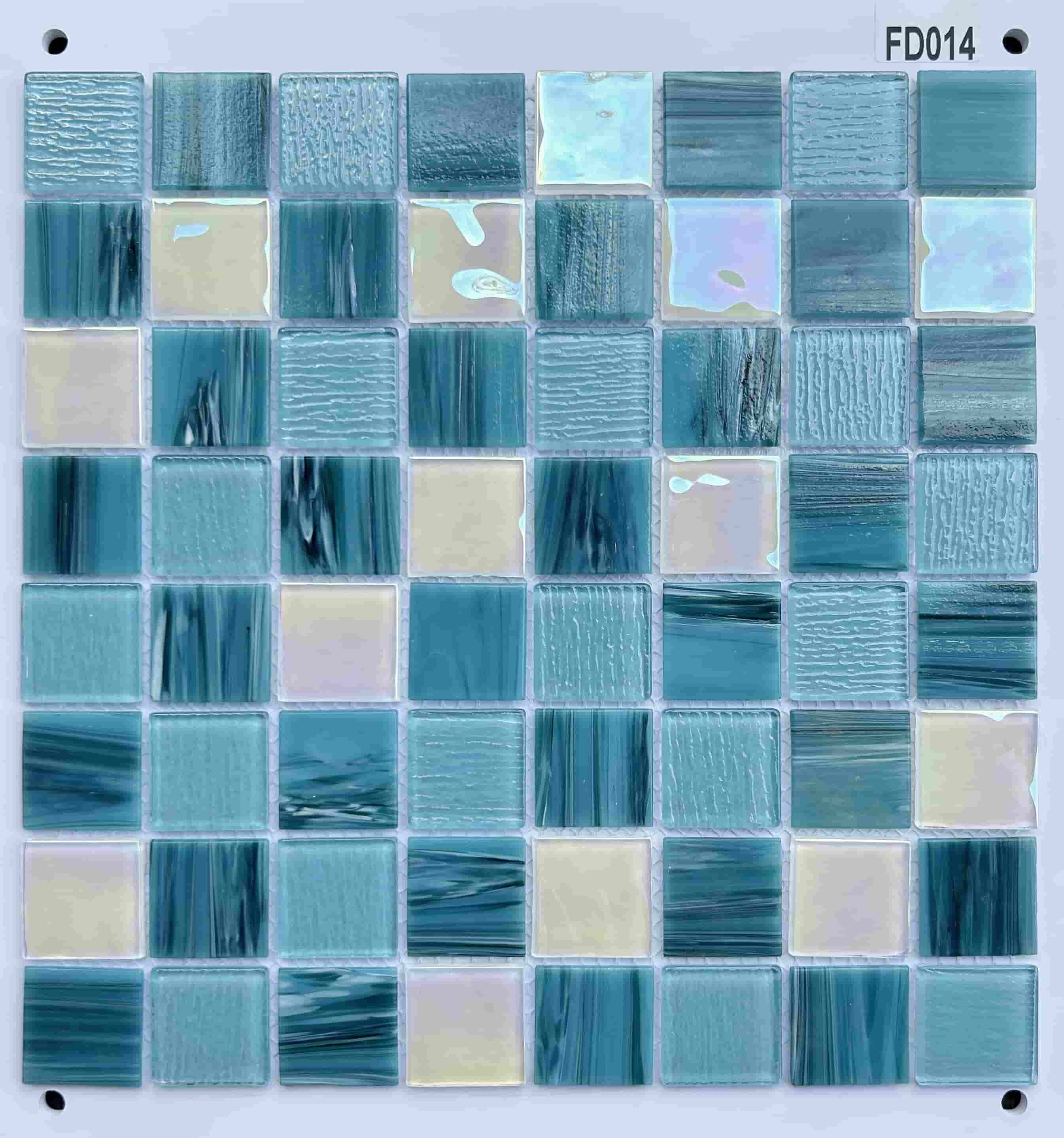 Ocean Blue & Beige Mixed Finish Glass Mosaic Tile, 36x36mm, for Swimming Pools & Bathrooms TQ36-FD014