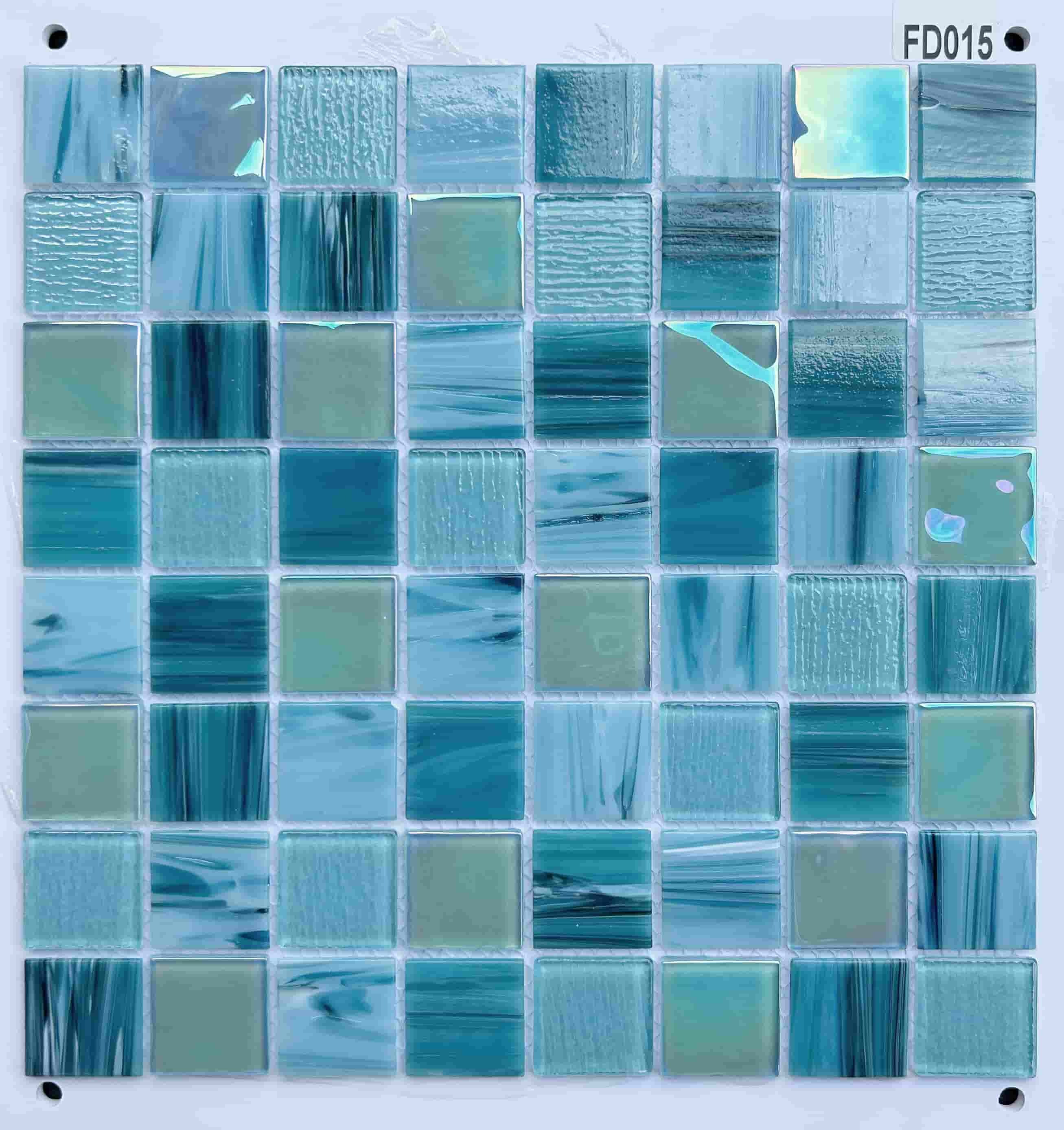 Multi-Tone Turquoise & Teal Glass Mosaic Tile, 36x36mm, for Swimming Pools & Bathrooms TQ36-FD015