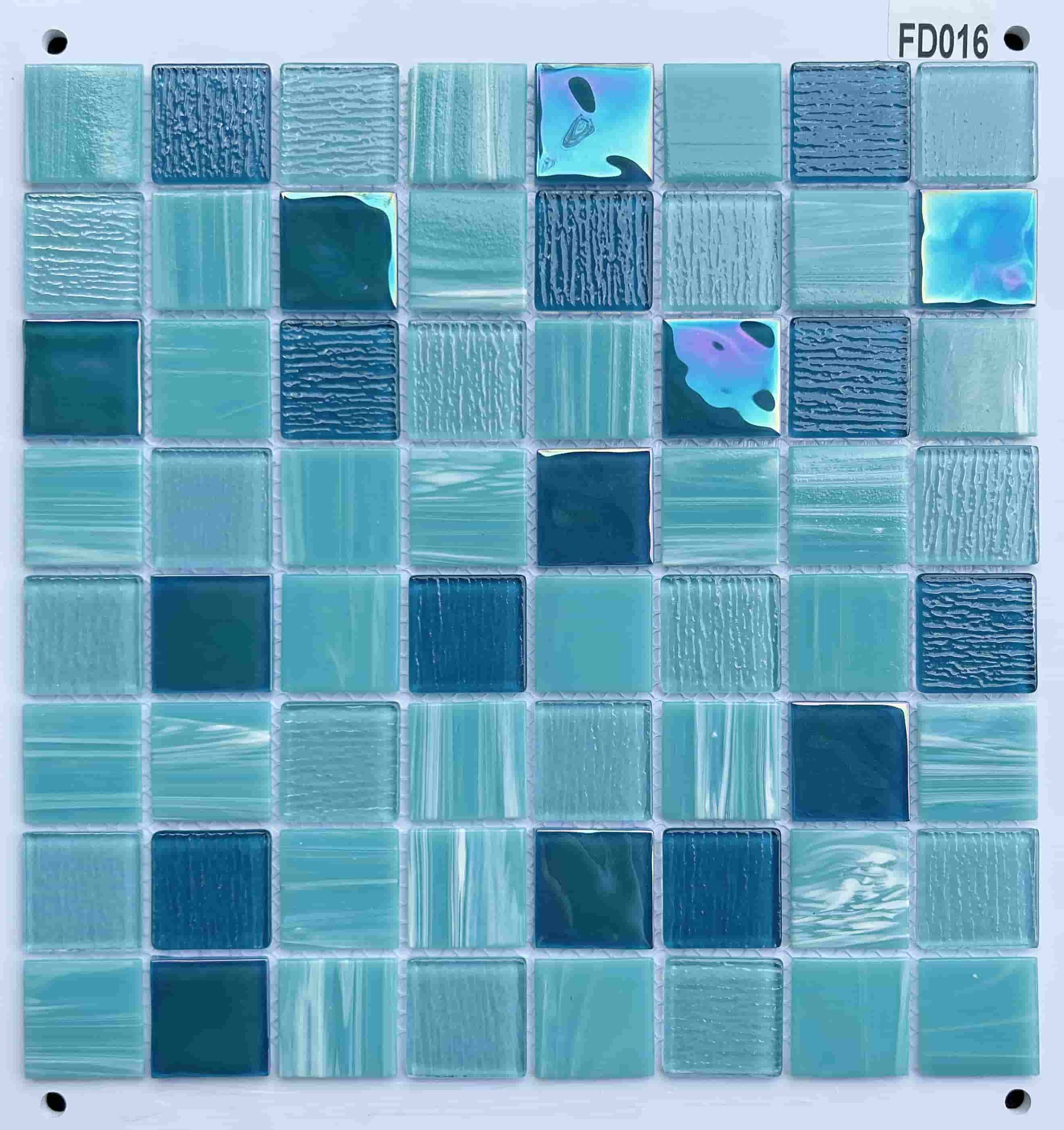 Ocean Blue & Teal Mixed Finish Glass Mosaic Tile, 36x36mm, for Swimming Pools & Bathrooms TQ36-FD016