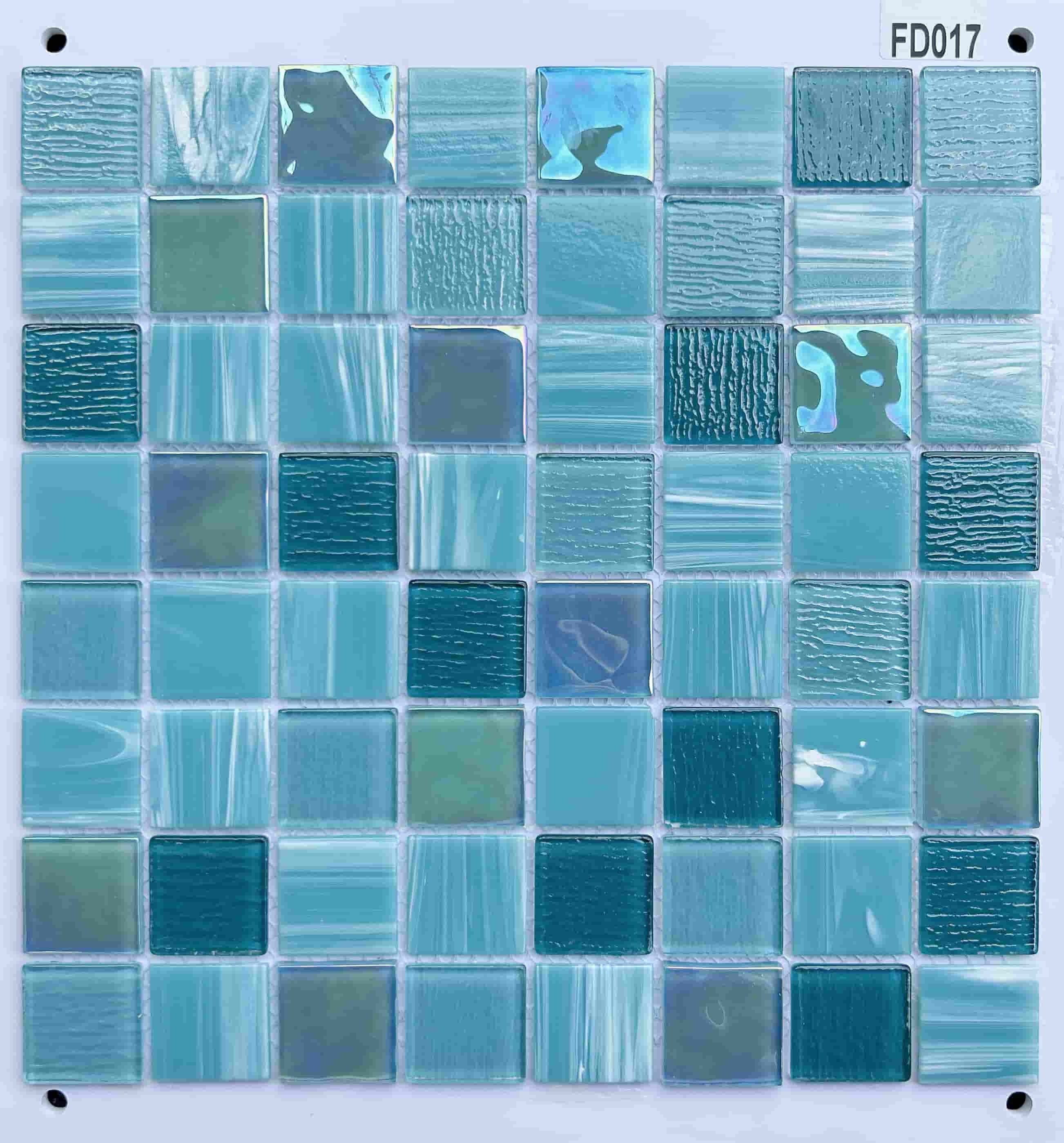 Soft Ocean Blue & Teal Multi-Textured Glass Mosaic Tile, 36x36mm, for Swimming Pools & Bathrooms TQ36-FD017