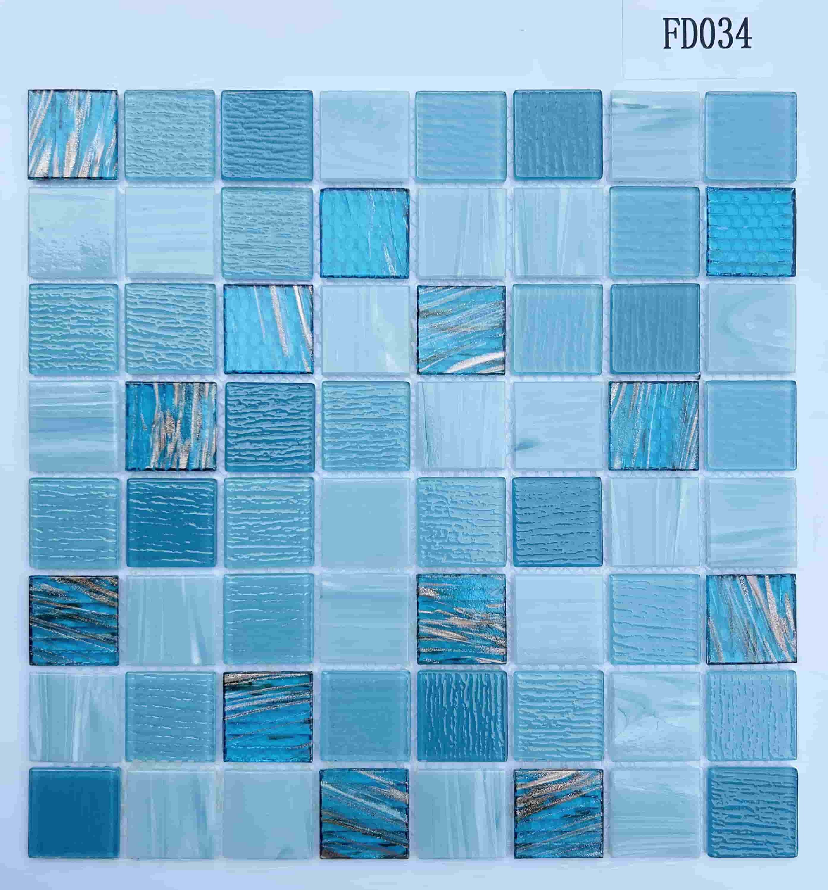 Ocean Blue & Silver Streaked Glass Mosaic Tile, 36x36mm, for Swimming Pools & Bathrooms TQ36-FD034