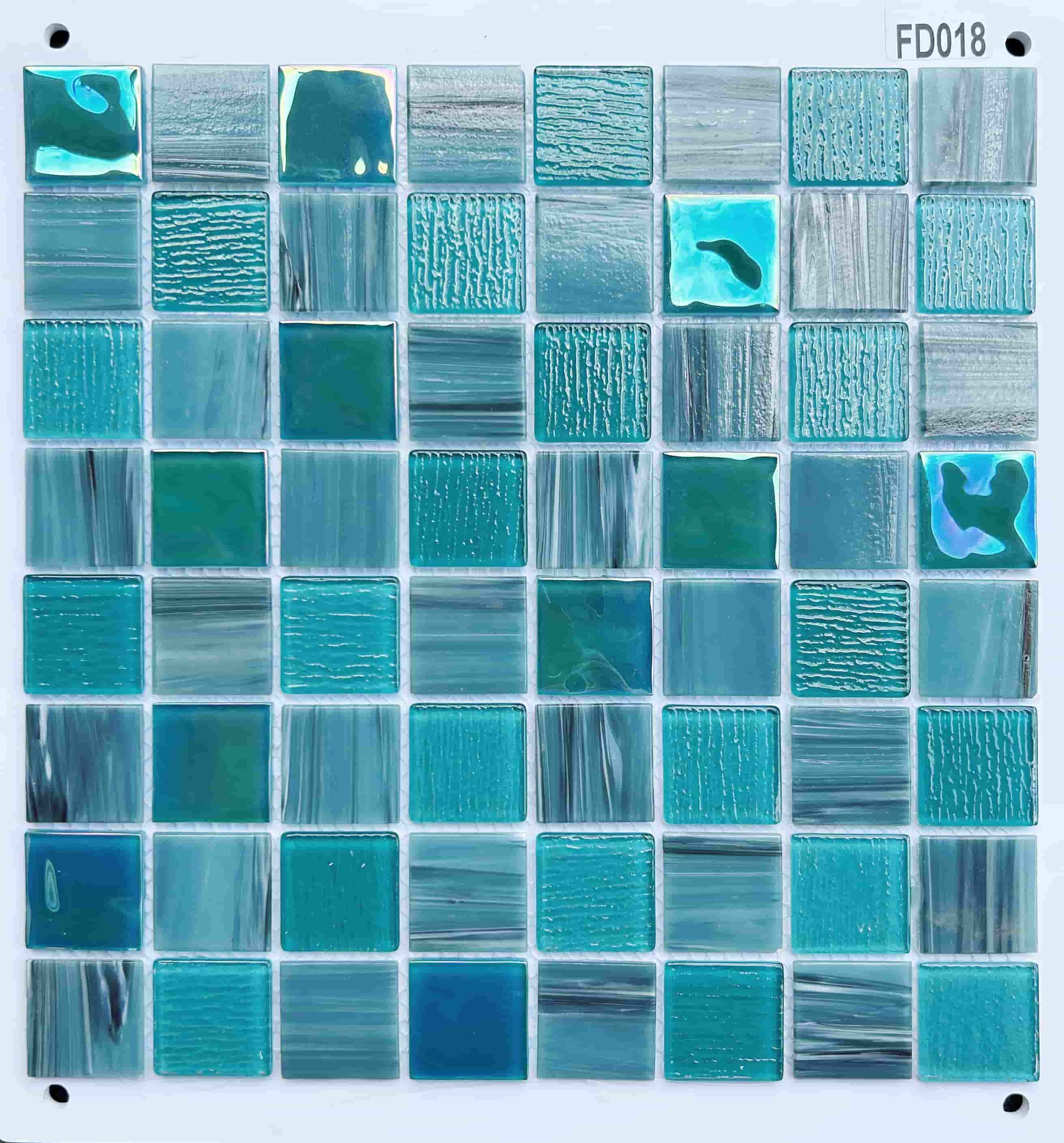 Turquoise & Teal Mixed Finish Glass Mosaic Tile, 36x36mm, for Swimming Pools & Bathrooms TQ36-FD018