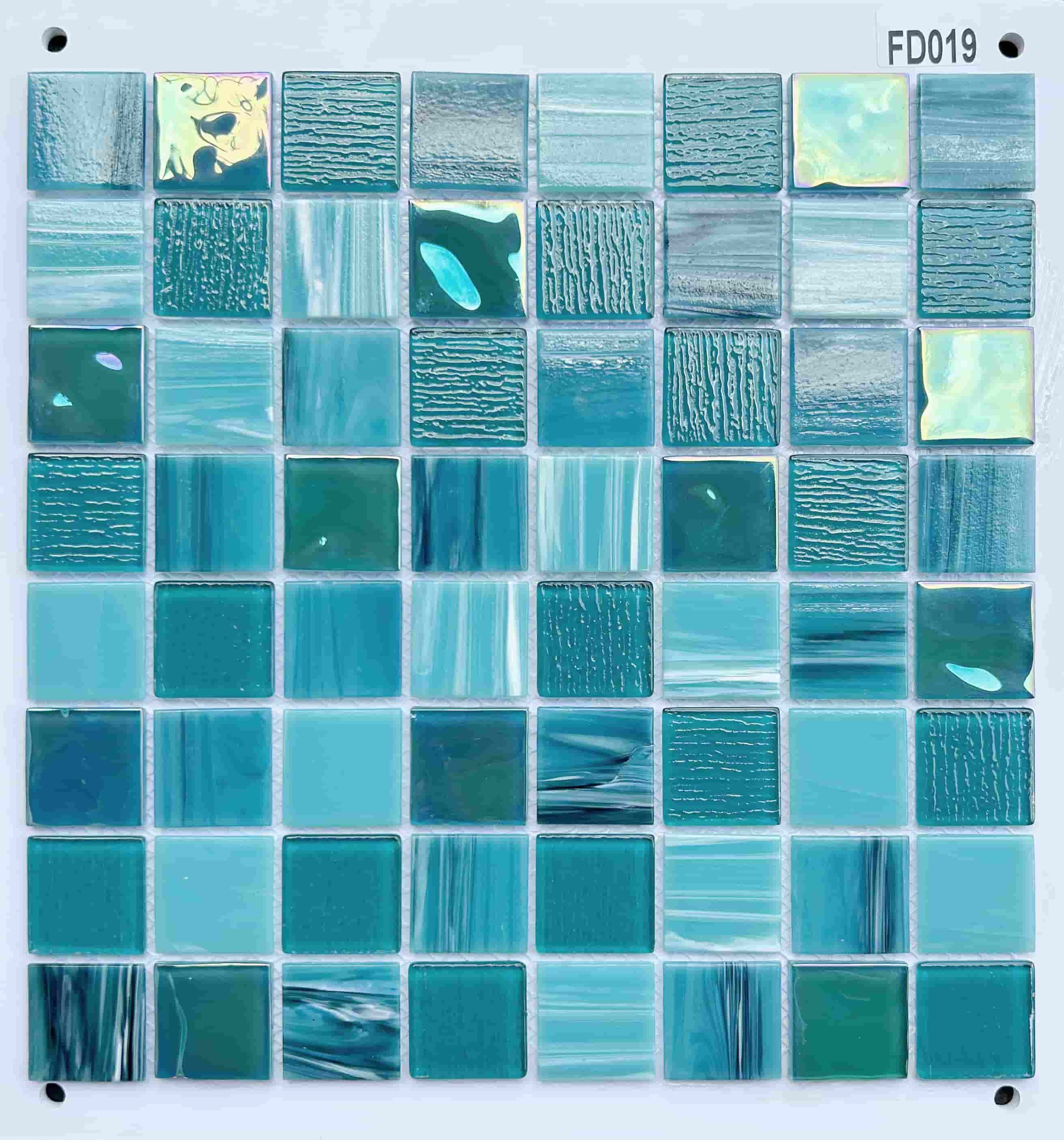 Turquoise & Teal Multi-Textured Glass Mosaic Tile, 36x36mm, for Swimming Pools & Bathrooms TQ36-FD019
