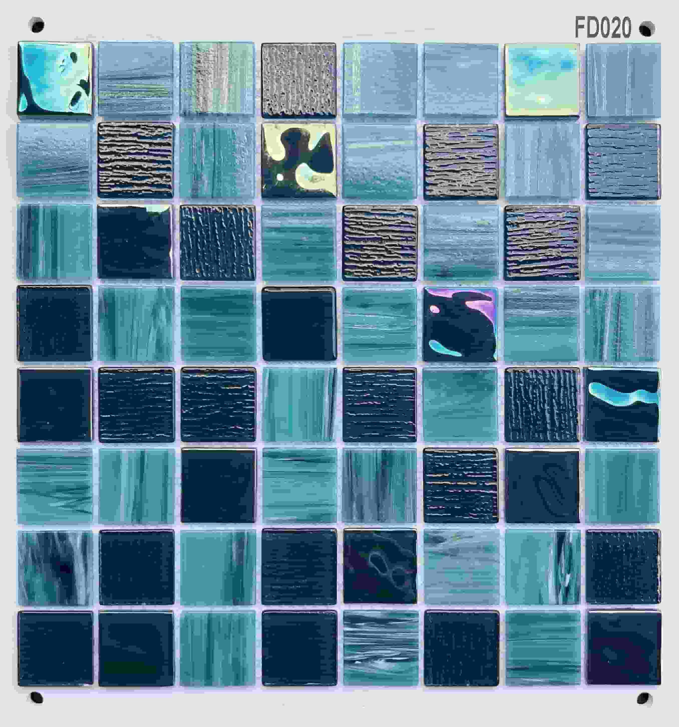 Deep Ocean Blue & Teal Multi-Textured Glass Mosaic Tile, 36x36mm, for Swimming Pools & Bathrooms TQ36-FD020