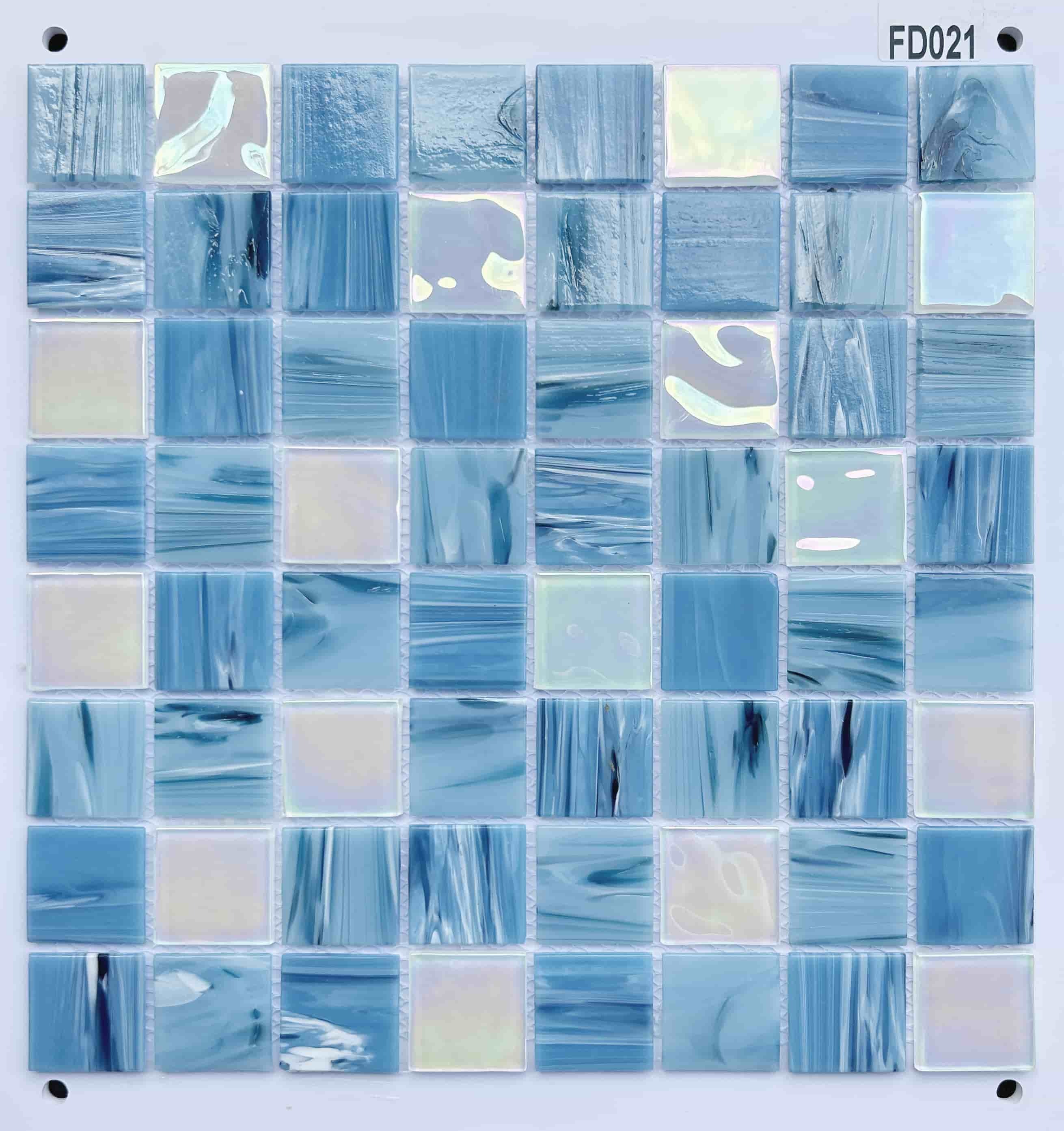 Soft Sky Blue & Iridescent White Glass Mosaic Tile, 36x36mm, for Swimming Pools & Bathrooms TQ36-FD021
