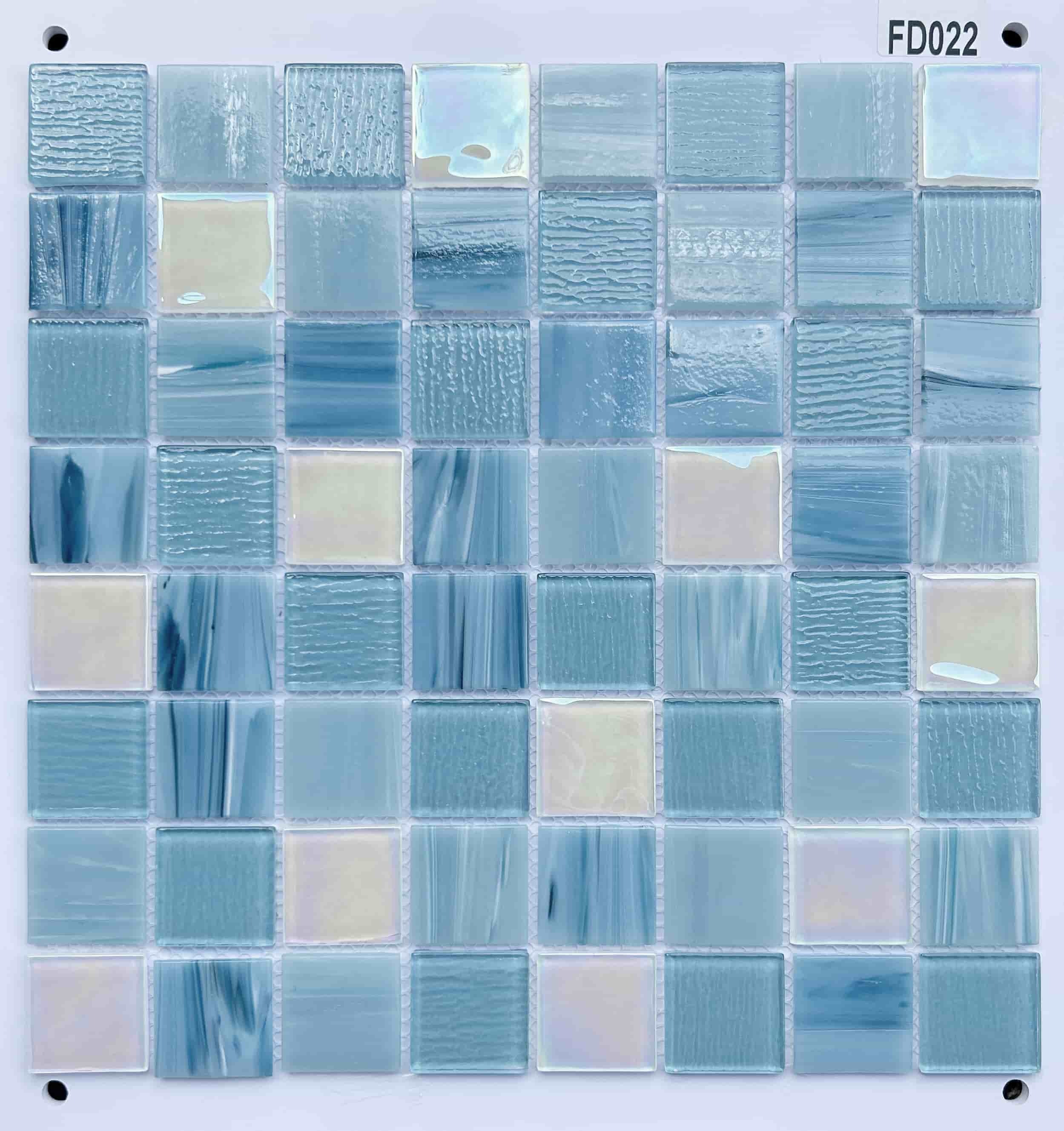 Soft Light Blue & Iridescent White Multi-Textured Glass Mosaic Tile, 36x36mm, for Swimming Pools & Bathrooms TQ36-FD022