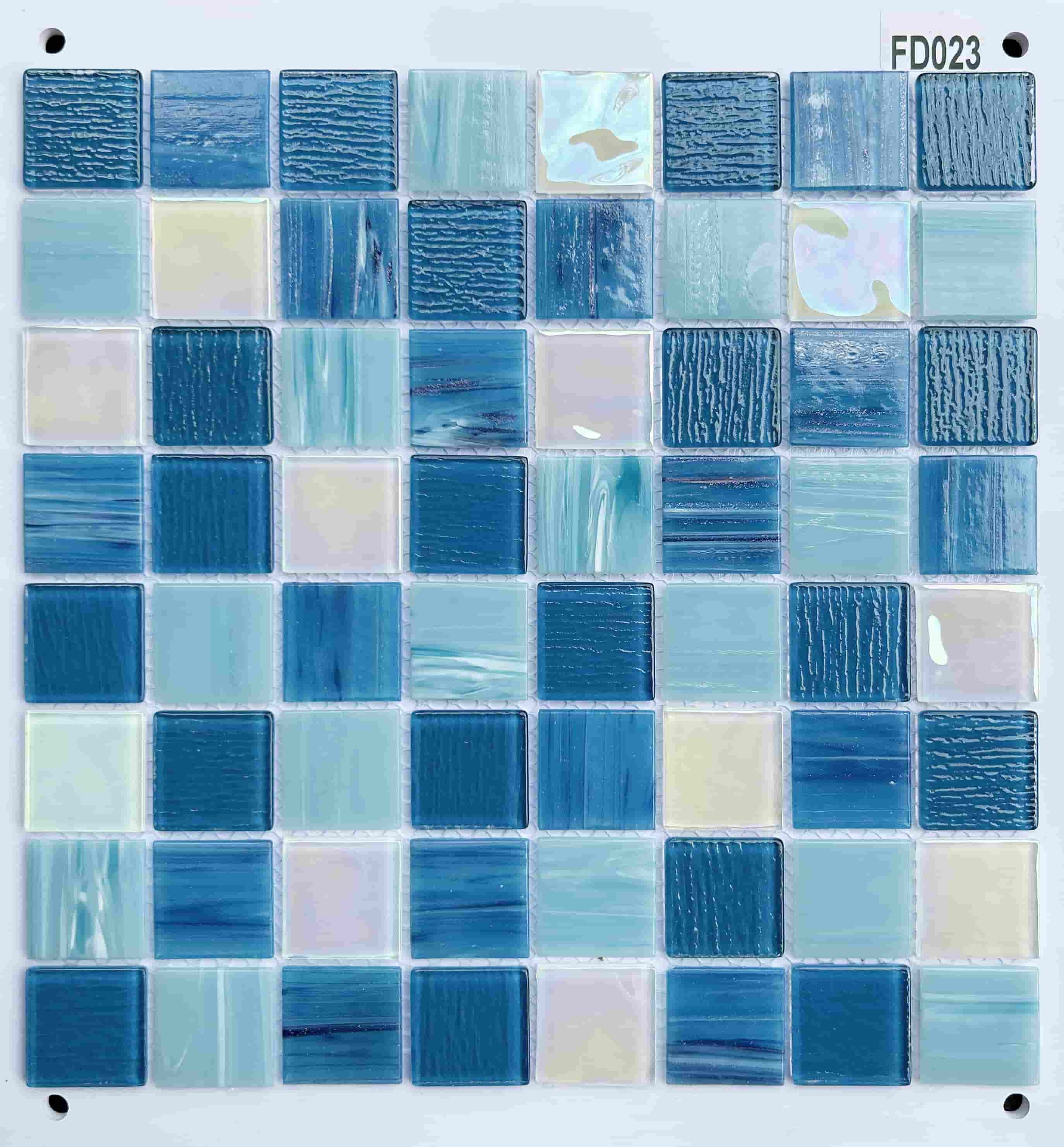 Deep & Light Ocean Blue Multi-Textured Glass Mosaic Tile, 36x36mm, for Swimming Pools & Bathrooms TQ36-FD023